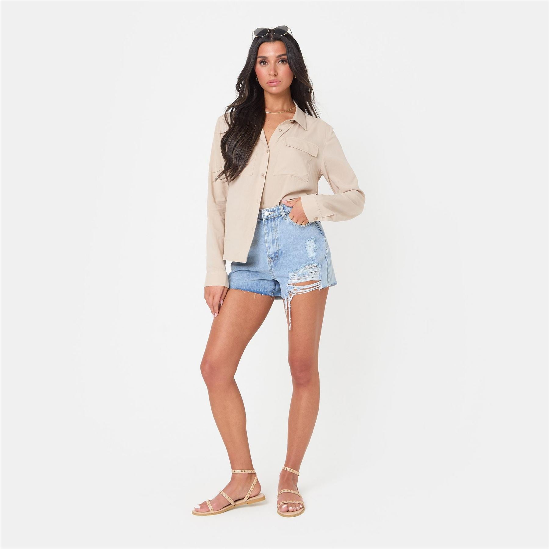 I Saw It First Denim Bermuda Shorts with Frayed Hem