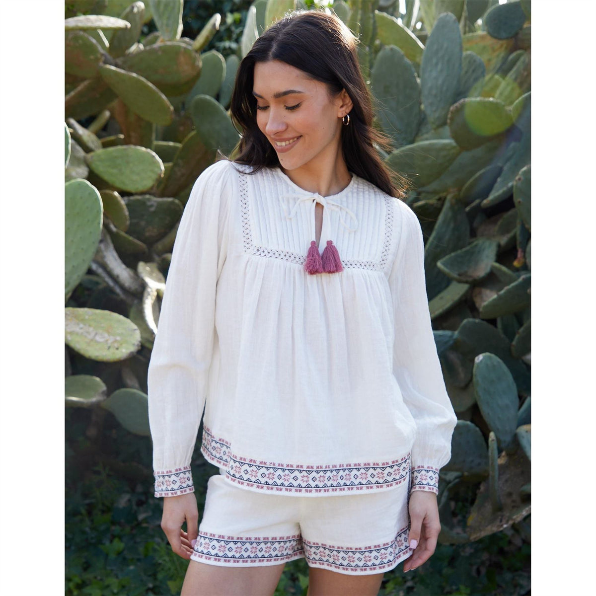 Threadbare Reema Tie Neck Long Sleeve Peasant Blouse