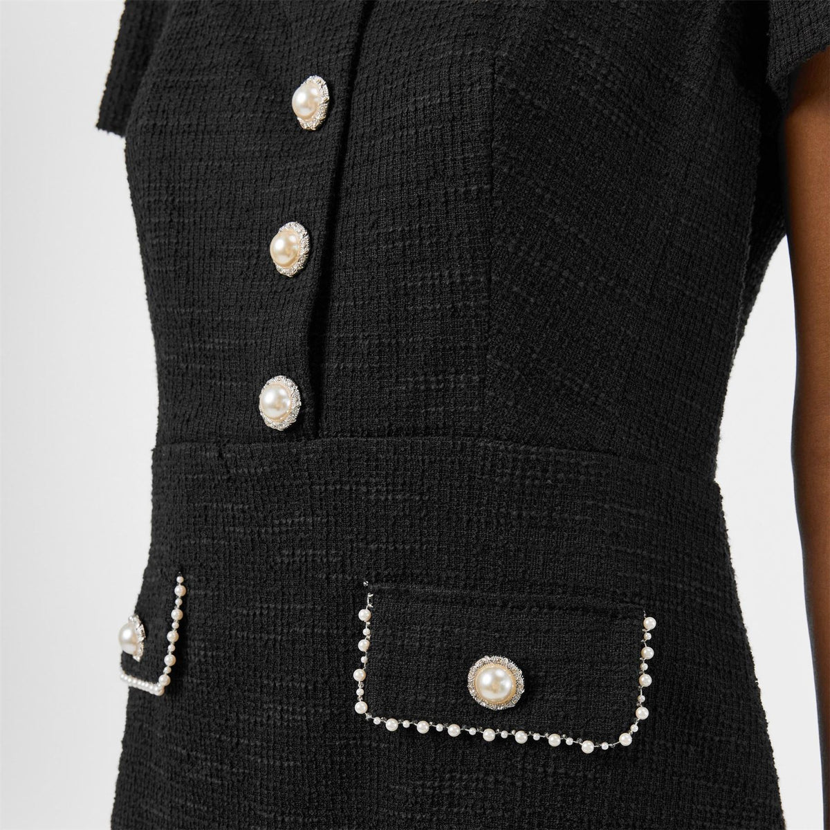 Karl Lagerfeld Tweed Crew Neck Short Sleeve Mini Dress