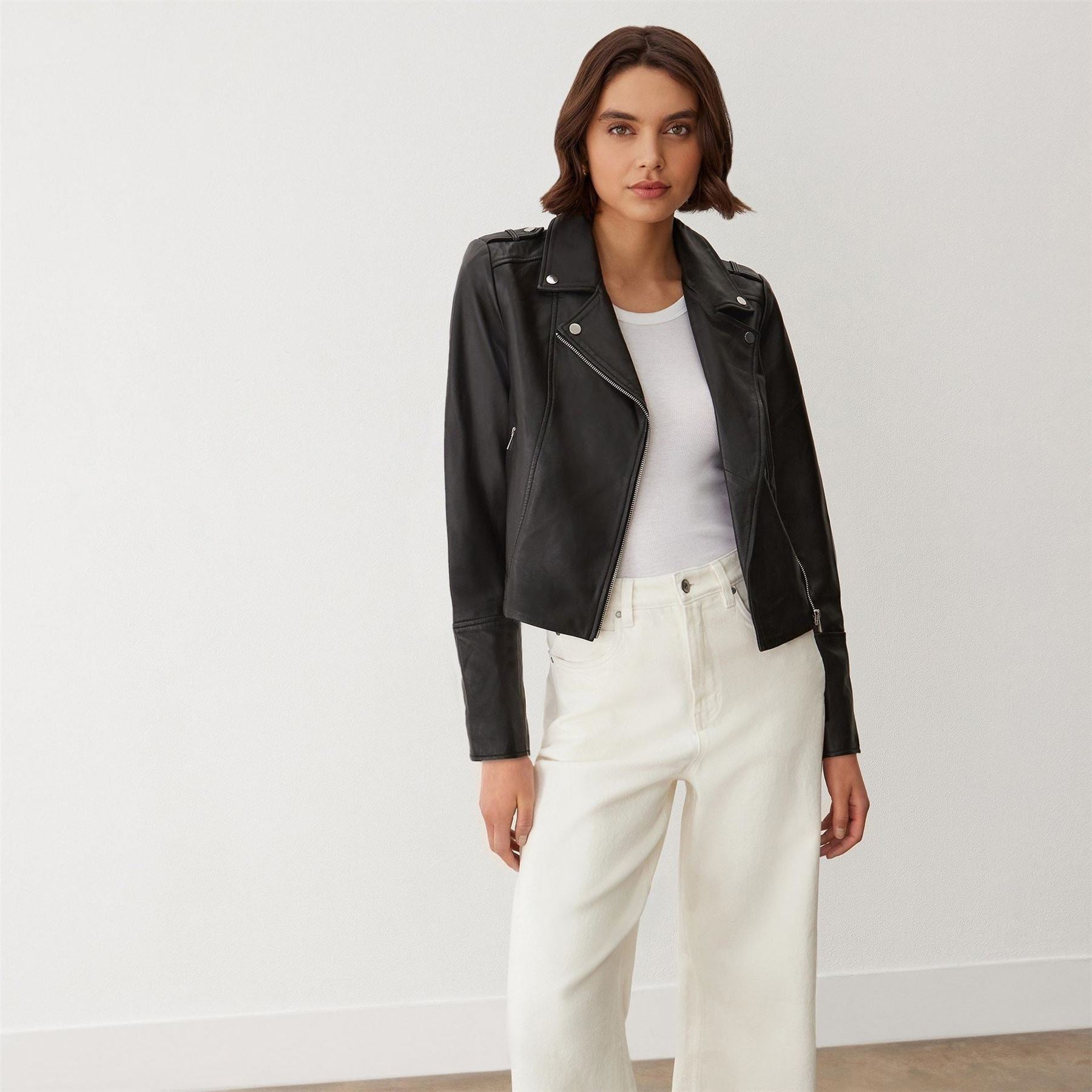 Finery Faith Leather Long Sleeve Biker Jacket