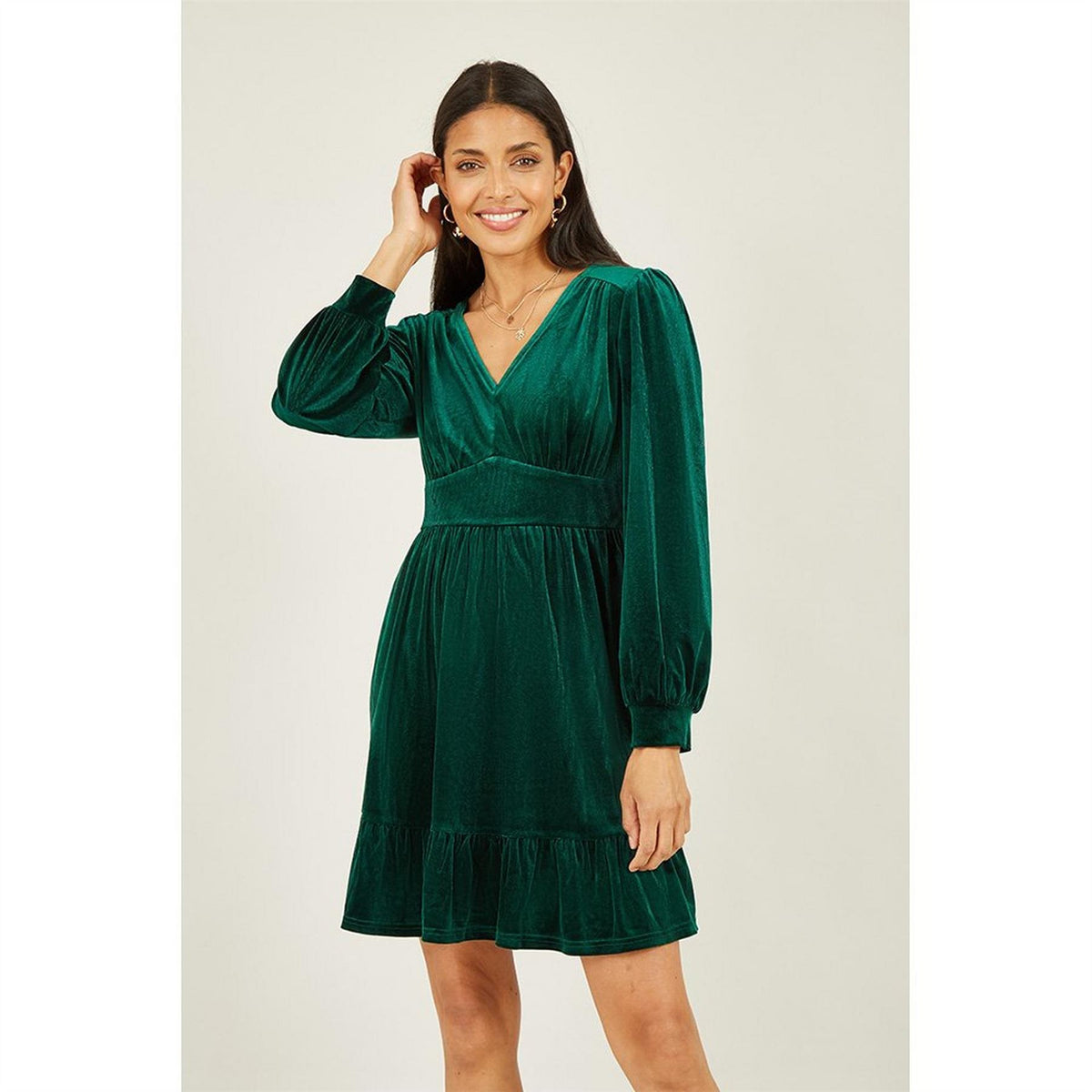 Mela London Velvet Long Sleeve Skater Dress