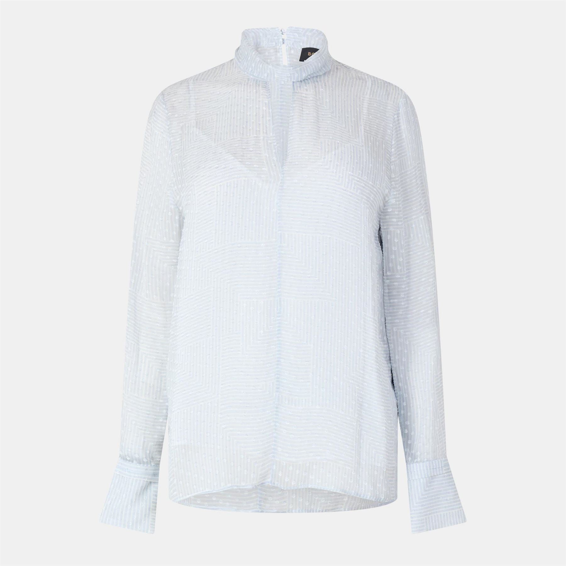 Boss High Neck Relaxed Fit Long Sleeve Blouse