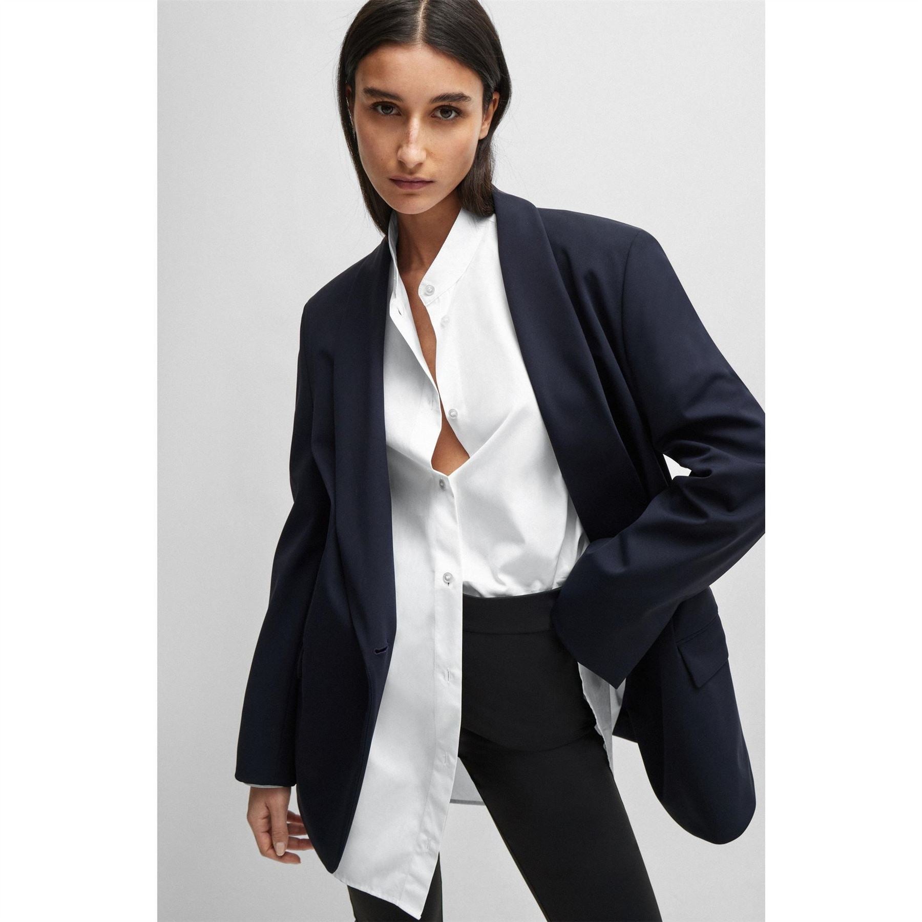 Boss High Neck Relaxed Fit Long Sleeve Blouse