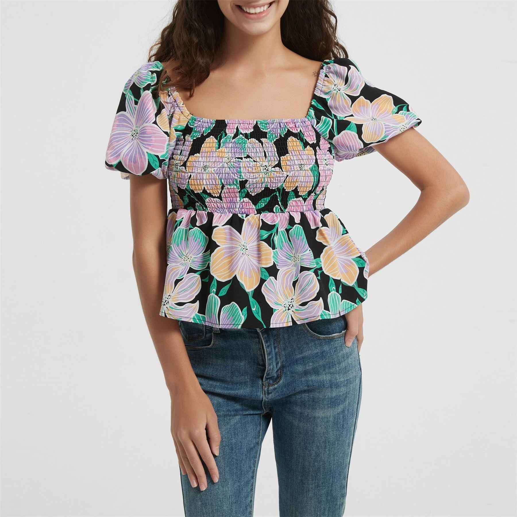 Be You Square Neck Regular Fit Short Sleeve Blouse