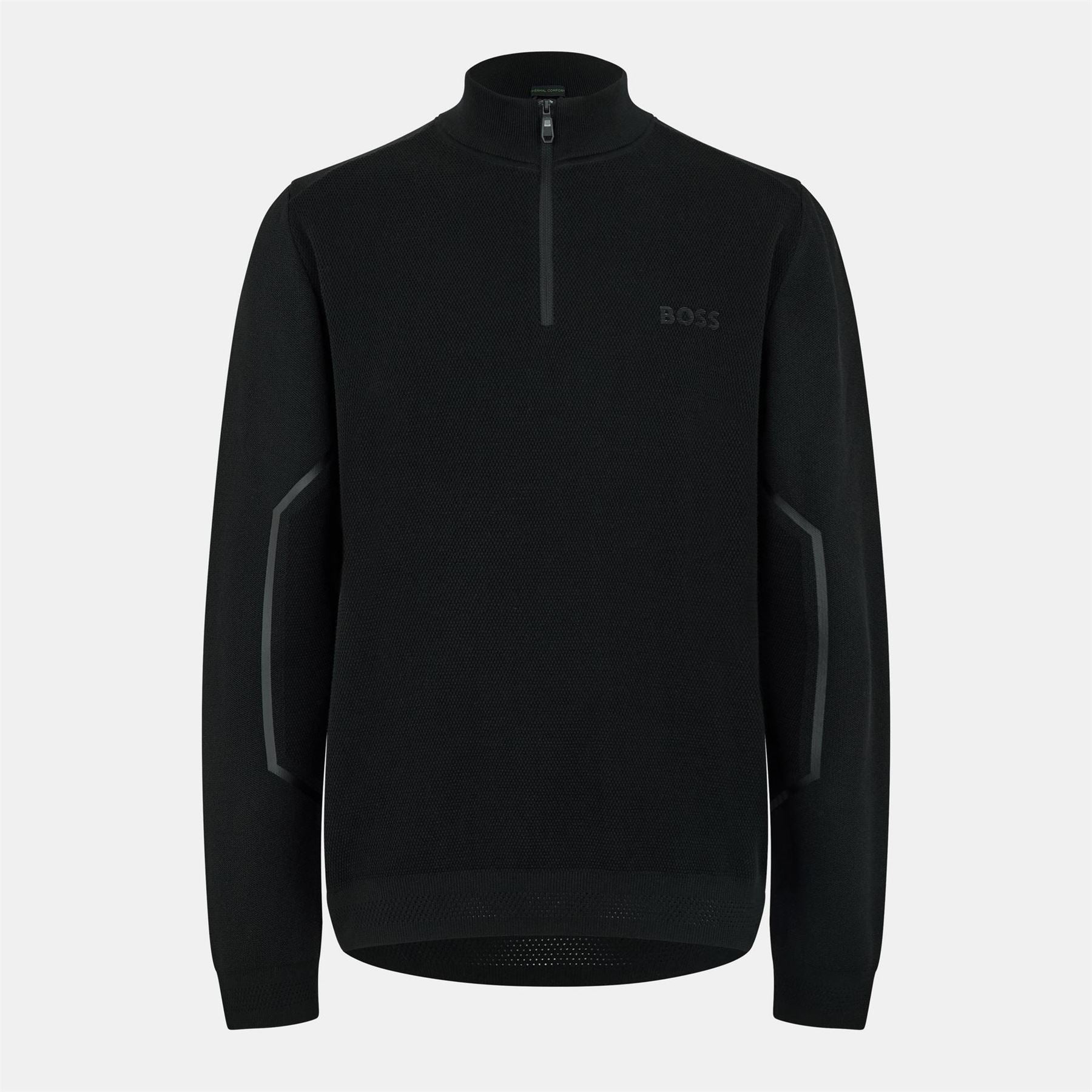 Boss Zip Neck Cotton Long Sleeve Crew Neck Jumper