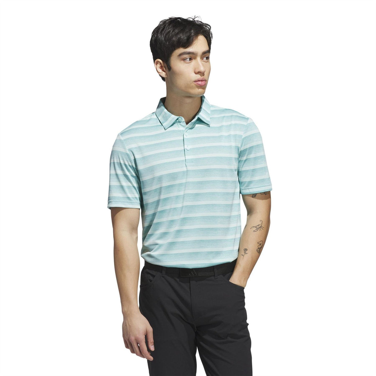 adidas 2 Colour Stripe Short Sleeve Performance Polo Shirt