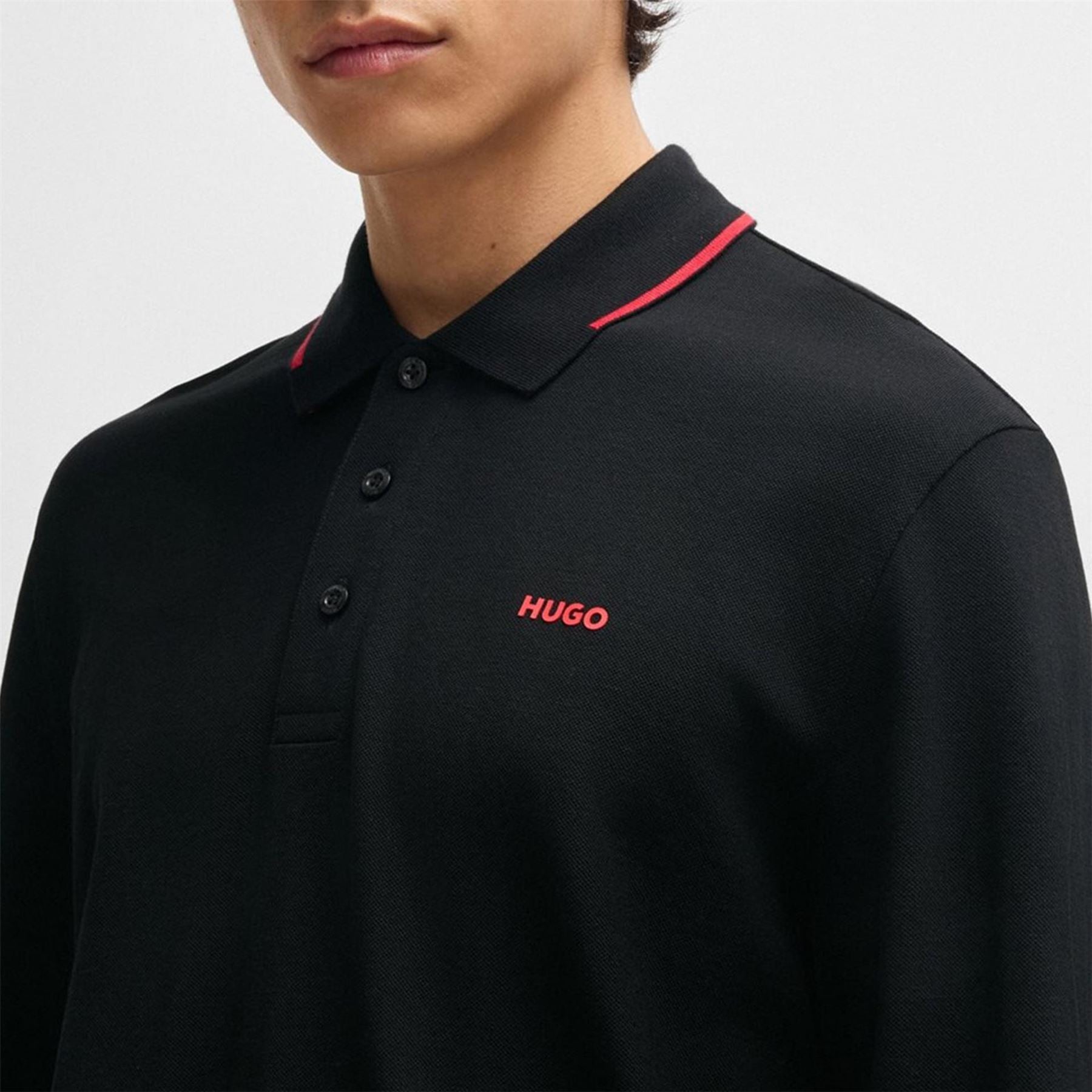 Hugo HUGO Derriko Long Sleeve Polo Shirt with Logo Detail