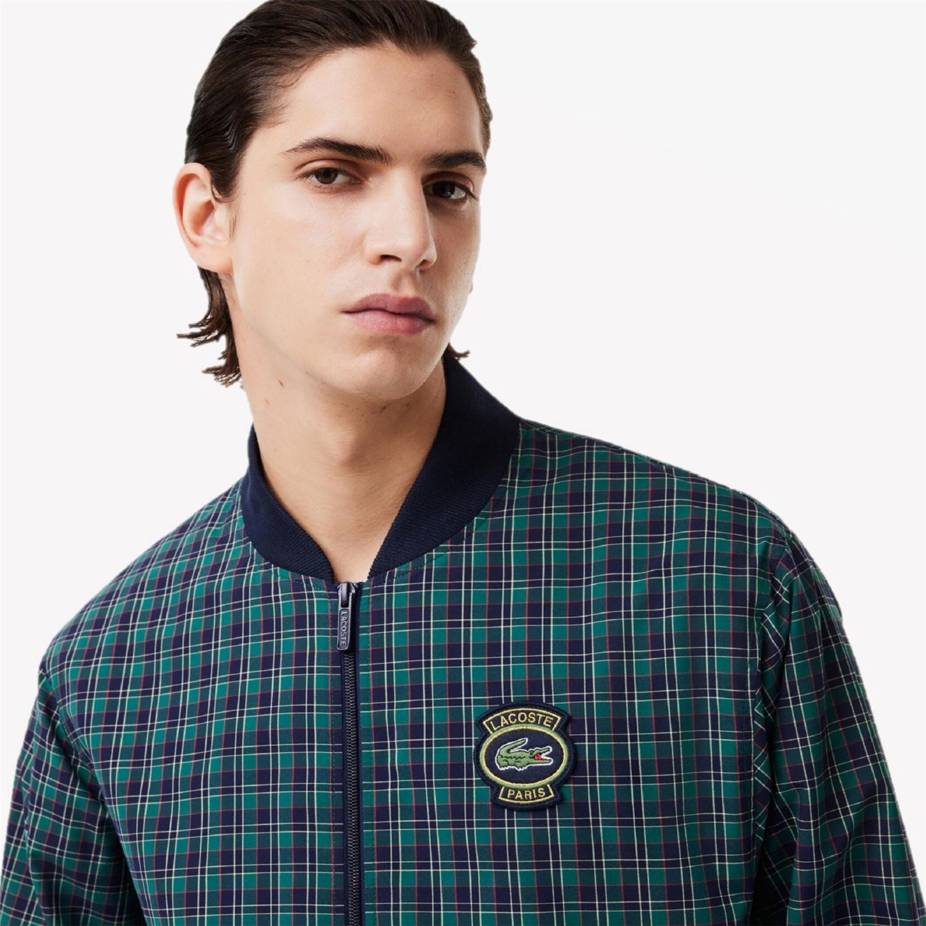 Lacoste Checked Harrington Merino Wool Long Sleeve Bomber Jacket