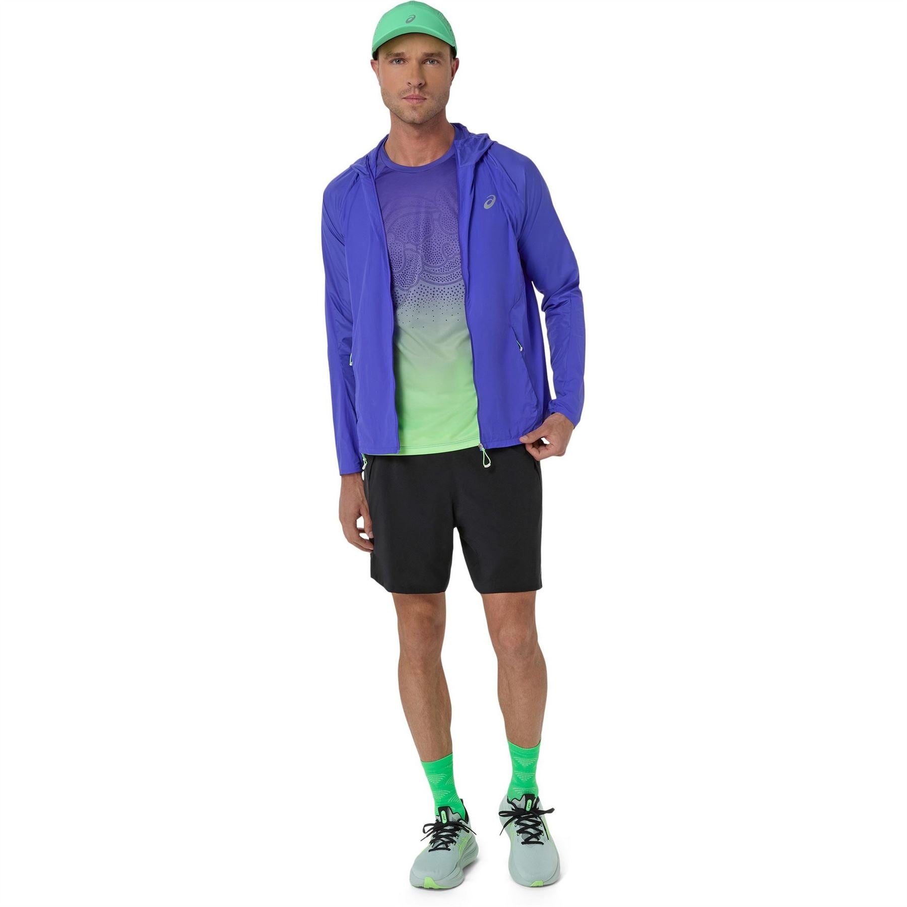 Asics Road Solid Patterned Hooded Adjustable Drawstring Running Jacket