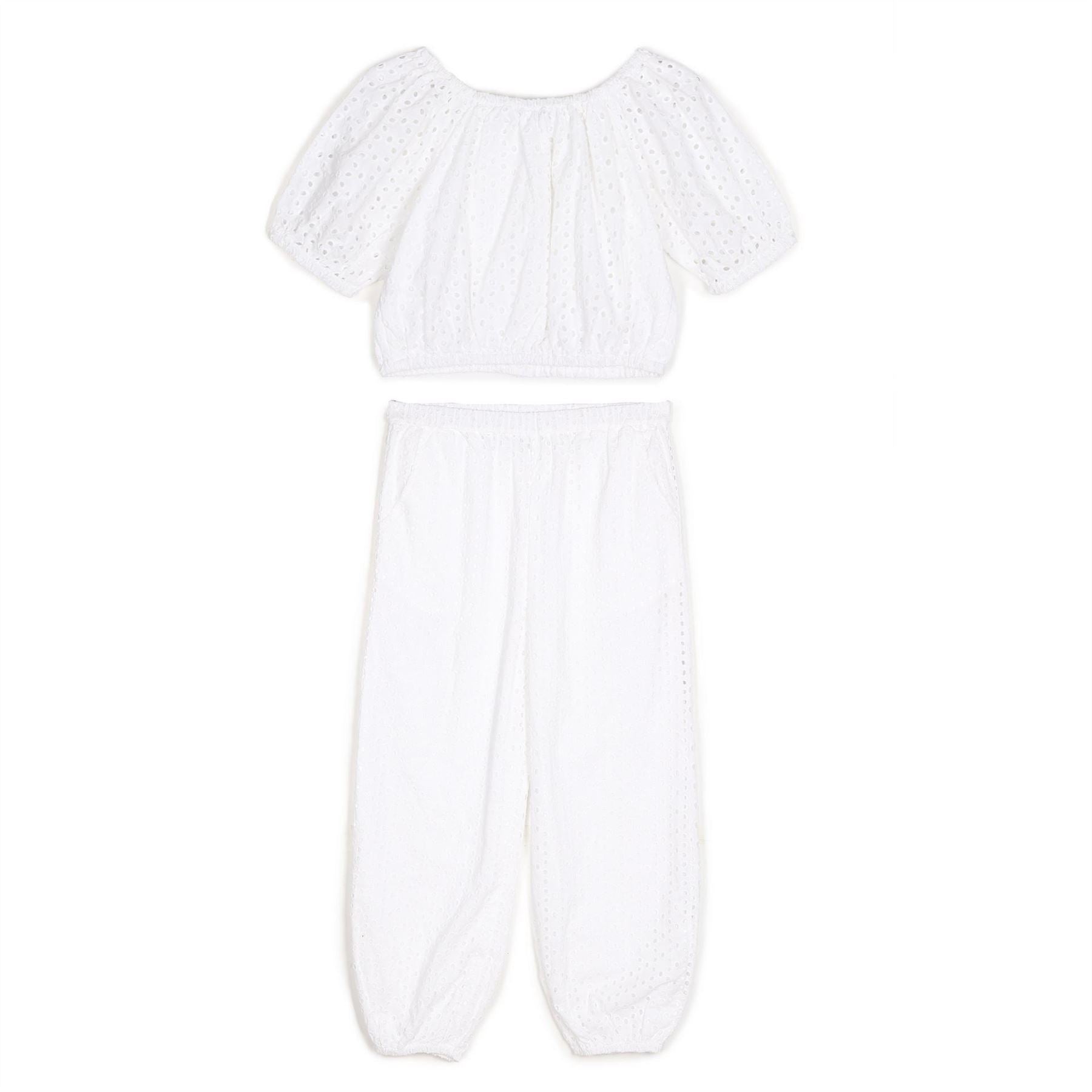 Be You Schiffley Boat Neck Short Sleeve Blouse Coord Set