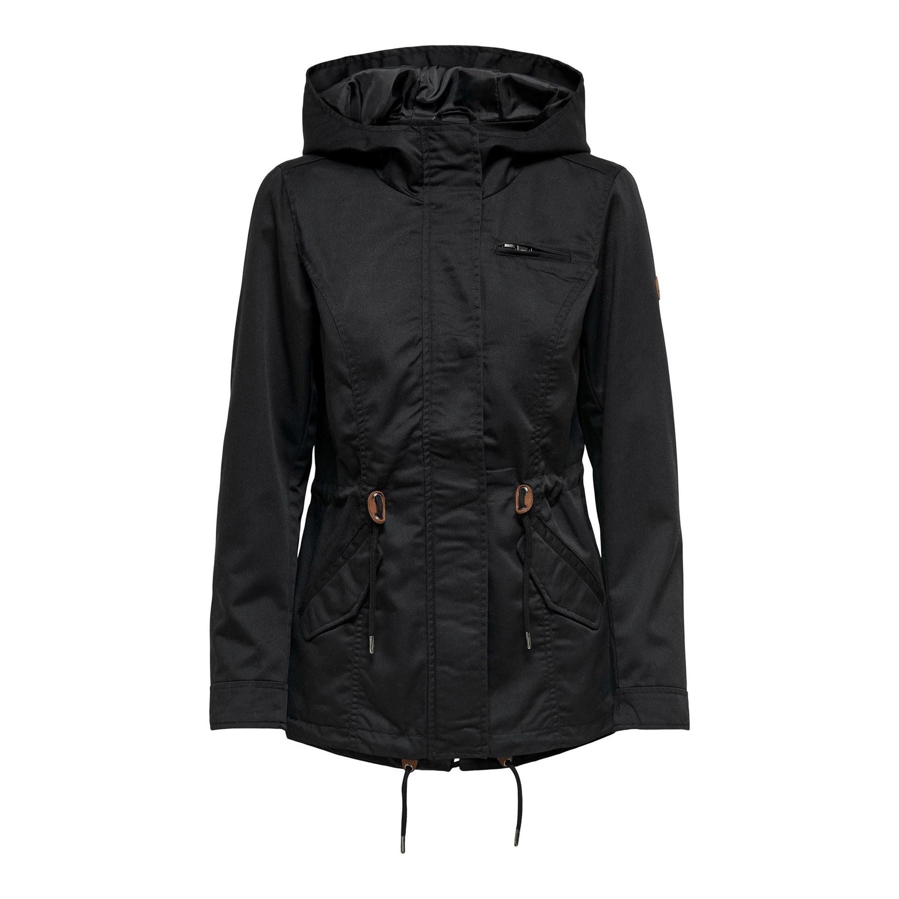 Only Solid Patterned Hooded Drawstring Parka Jacket