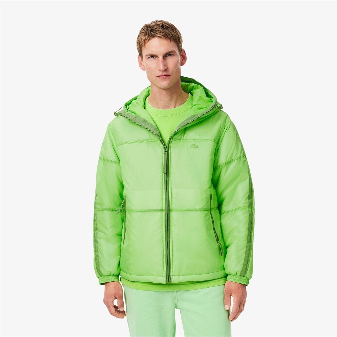 Lacoste Hooded Solid Patterned Puffer Jacket