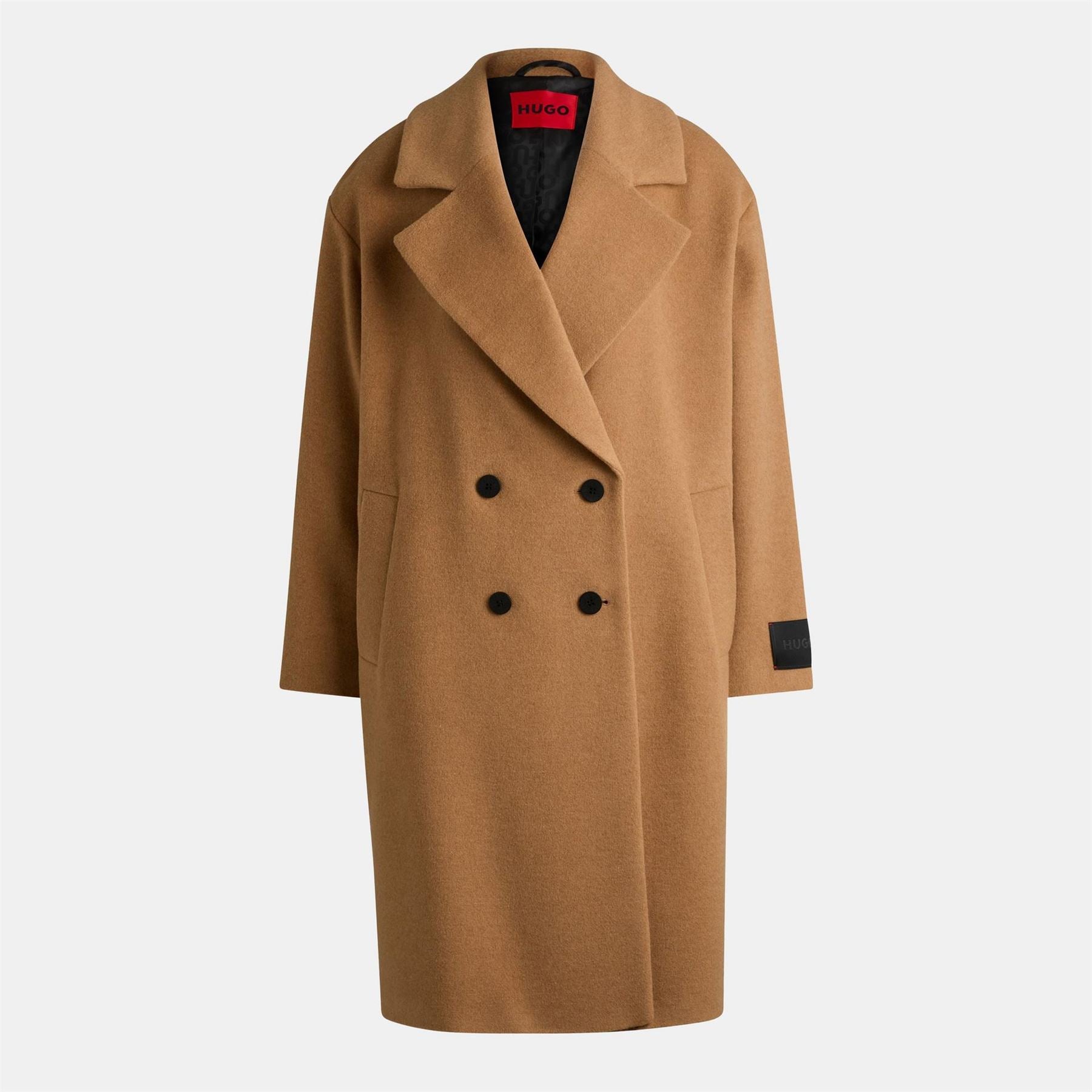 Hugo Majule Solid Patterned Lapel Collared Over Coat