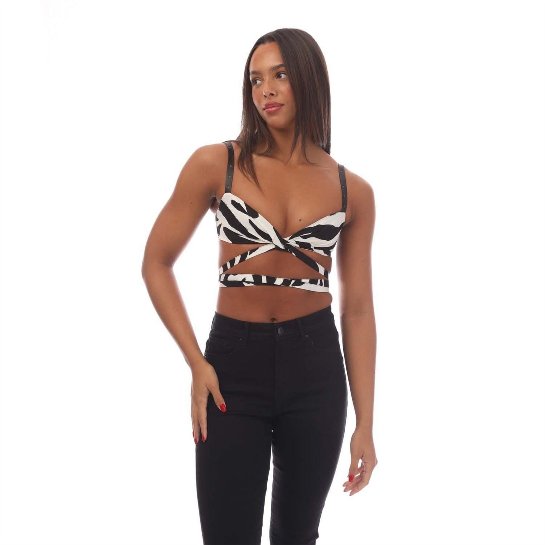 Off White Zebra Vi Twisted Lace Up Bra, Wraparound Design Top