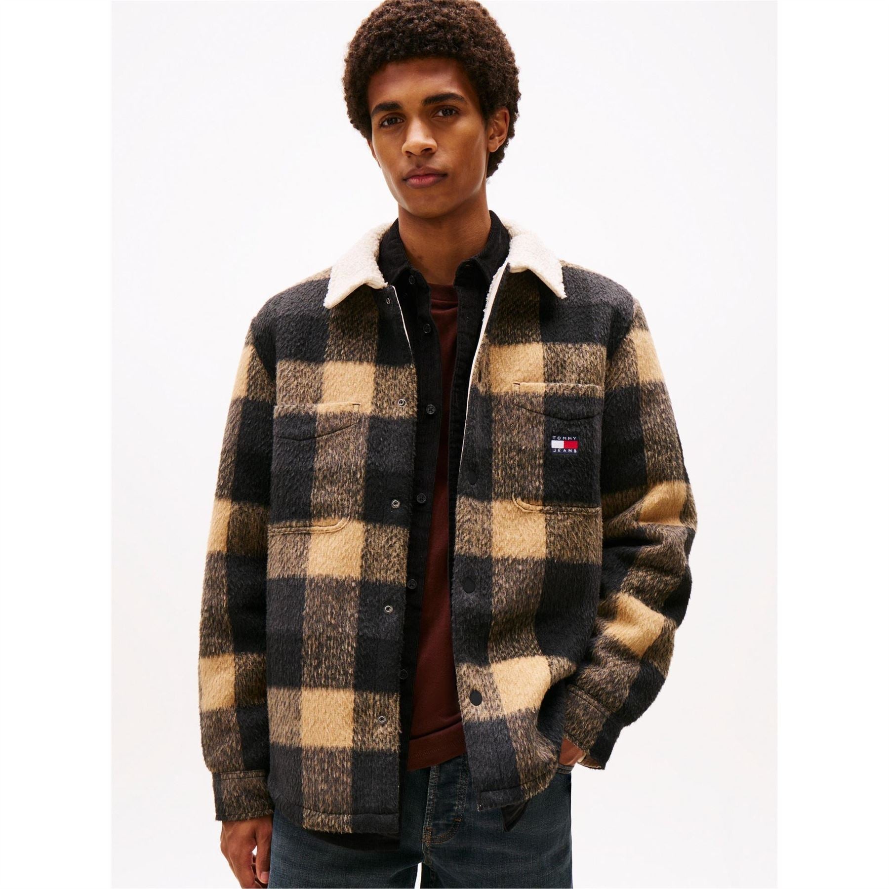 Tommy Jeans Borg Plaid Patterned Chest Pocket Overshirt