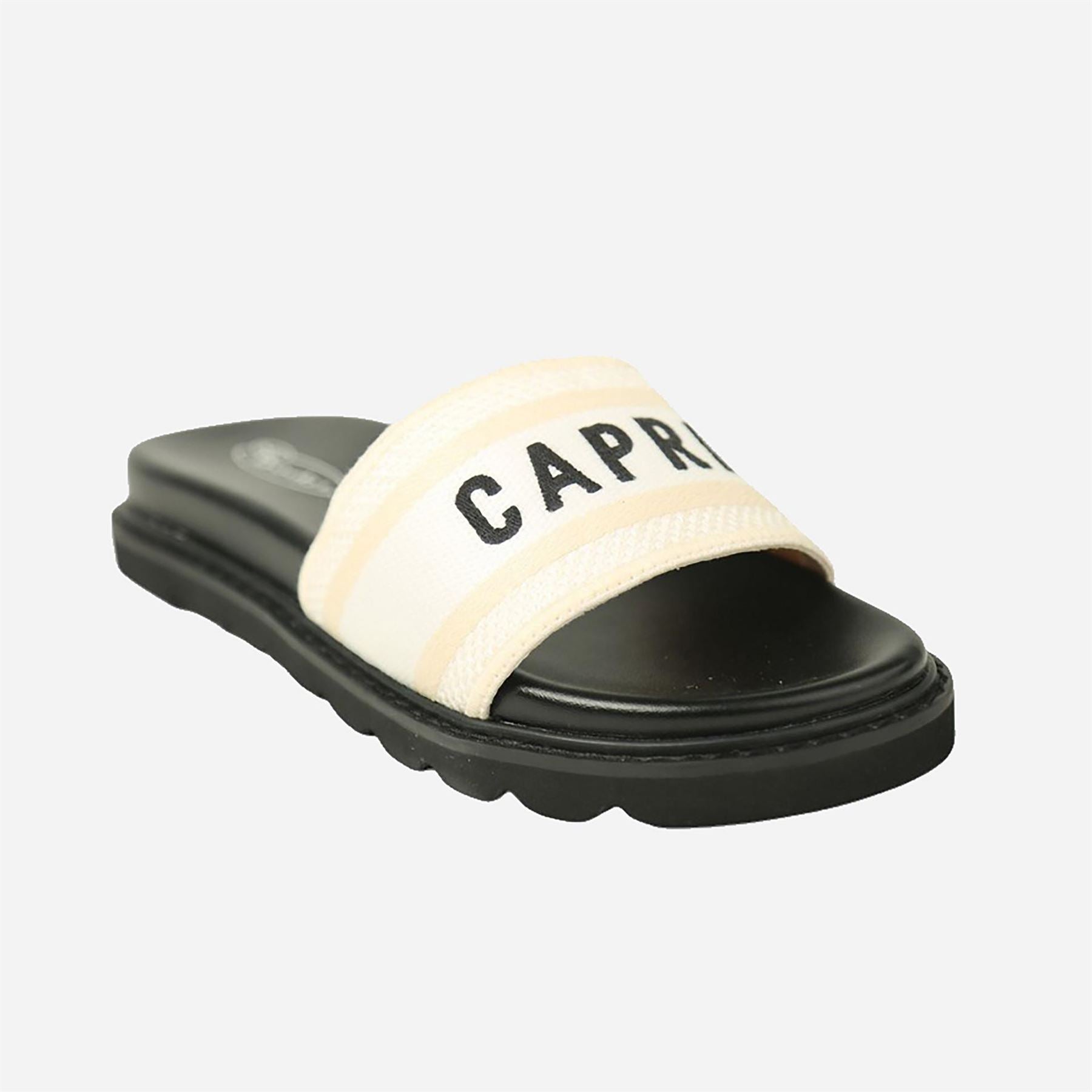 Wheres That From Lettering Stripe Flat Heel Slide Sandals