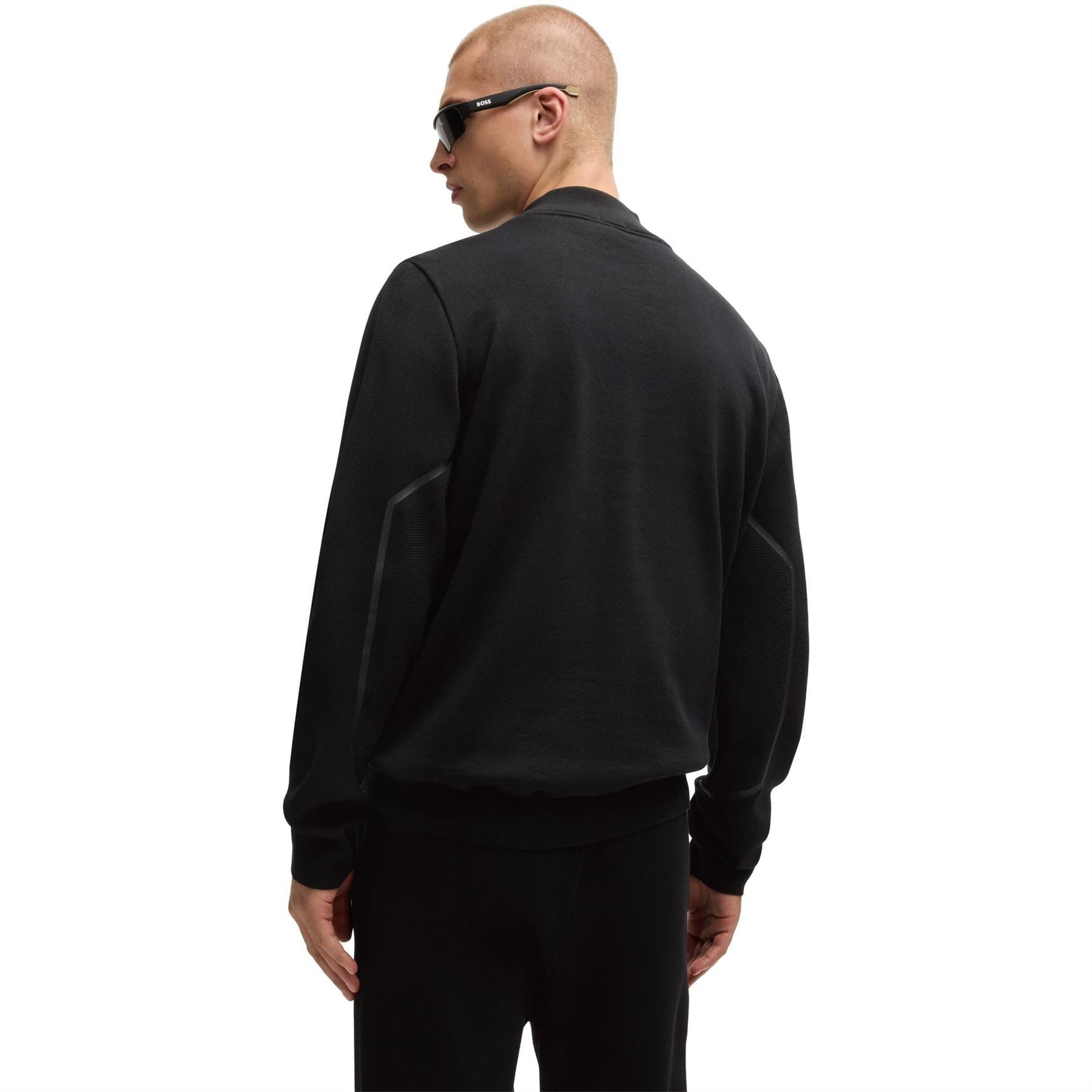 Boss Zip Neck Cotton Long Sleeve Crew Neck Jumper