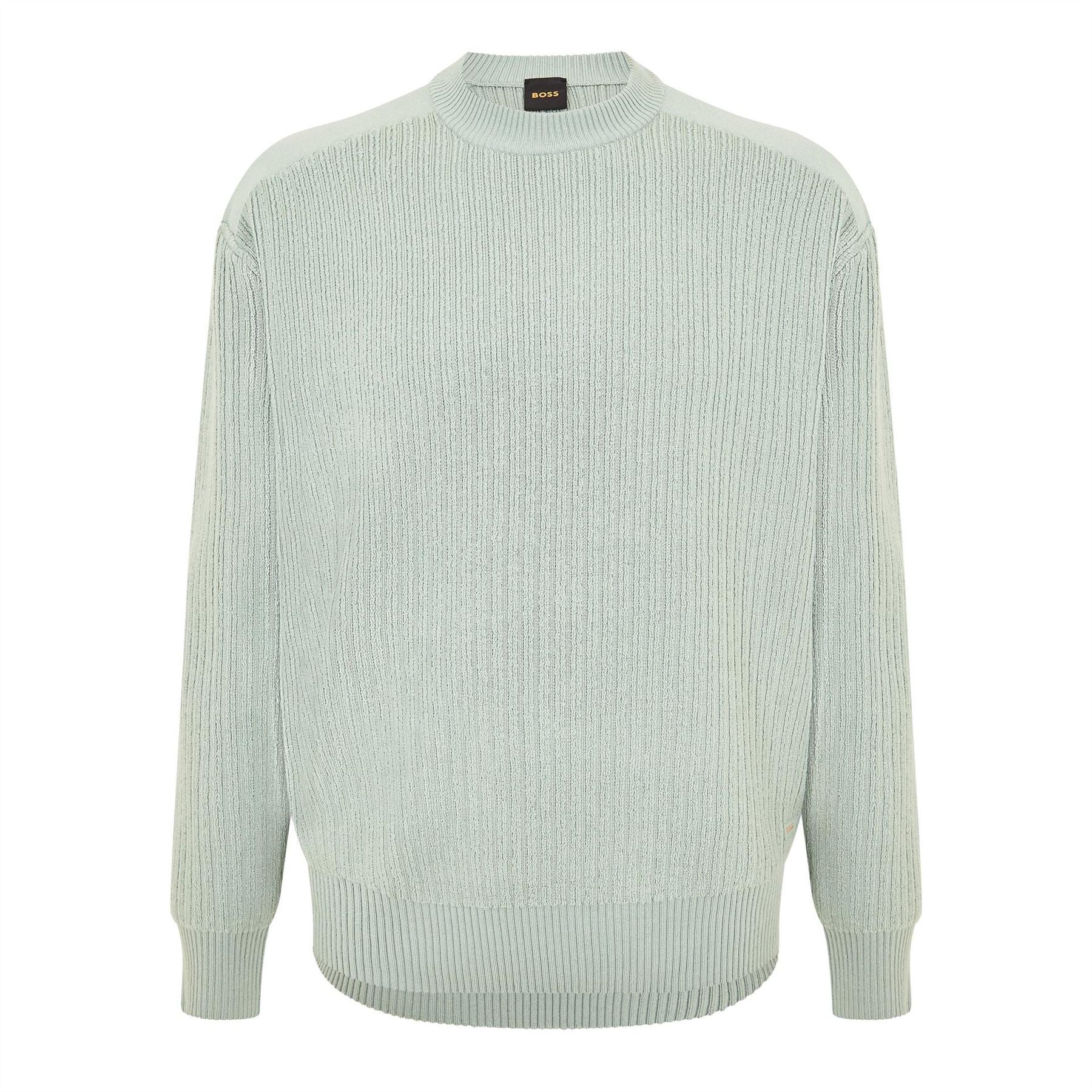 Boss Crew Neck Ribbed Collar Long Sleeve Sweater