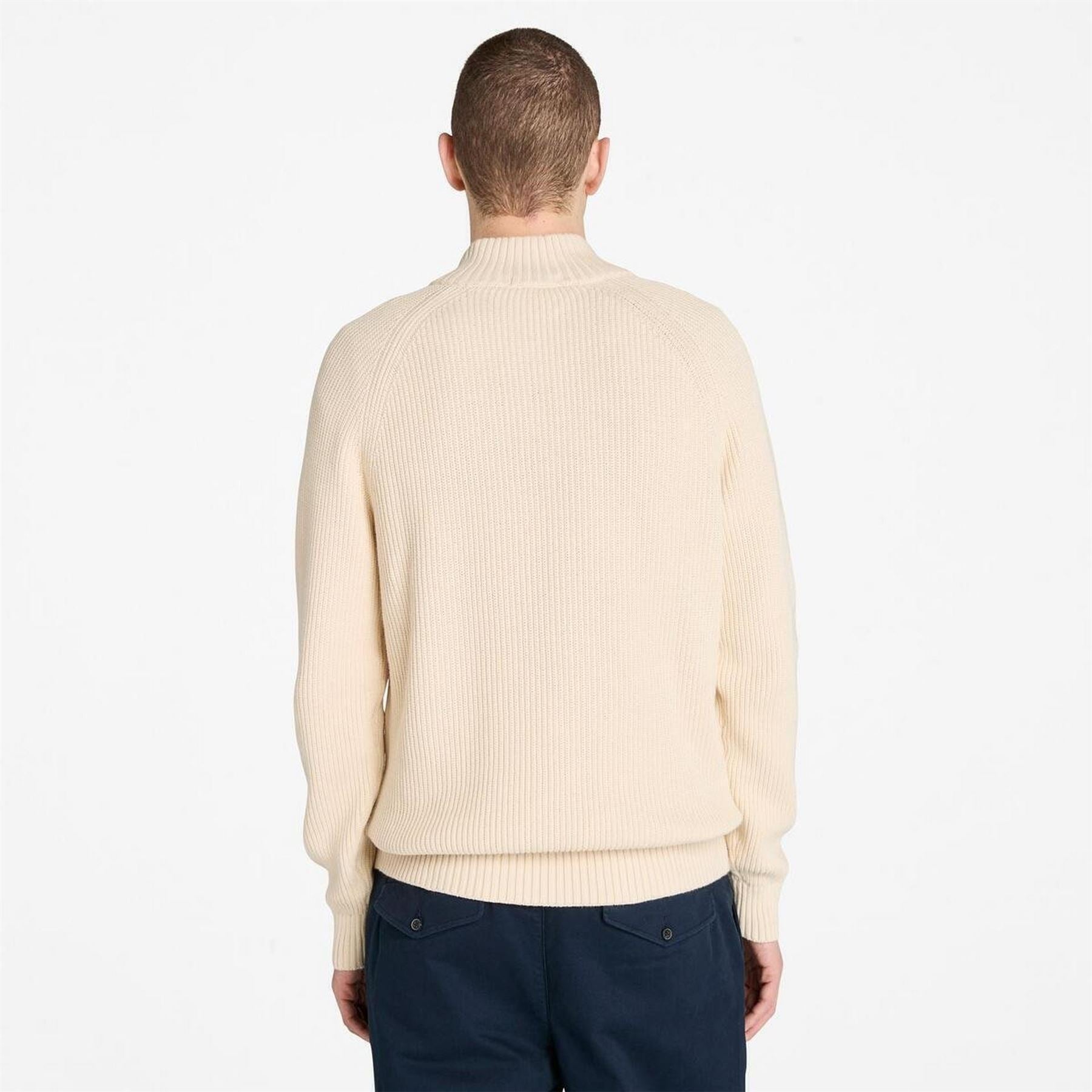 Timberland Zip Neck Ribbed Collar Long Sleeve Sweater