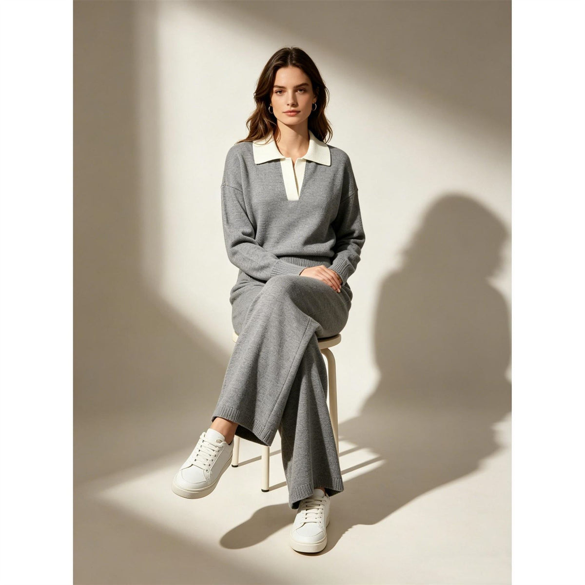 Miso V Neck Knit Long Sleeve Oversized Fit Top And Trouser Set
