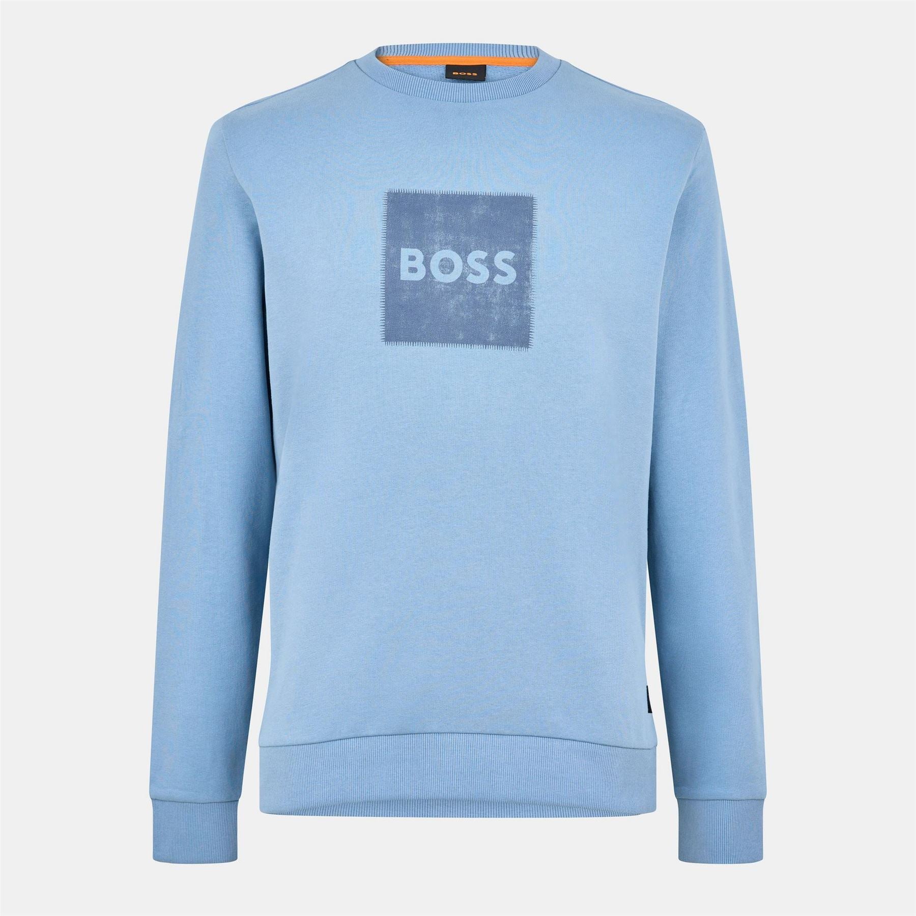 Boss Box Print Crew Neck Ribbed Collar Long Sleeve Sweatshirt