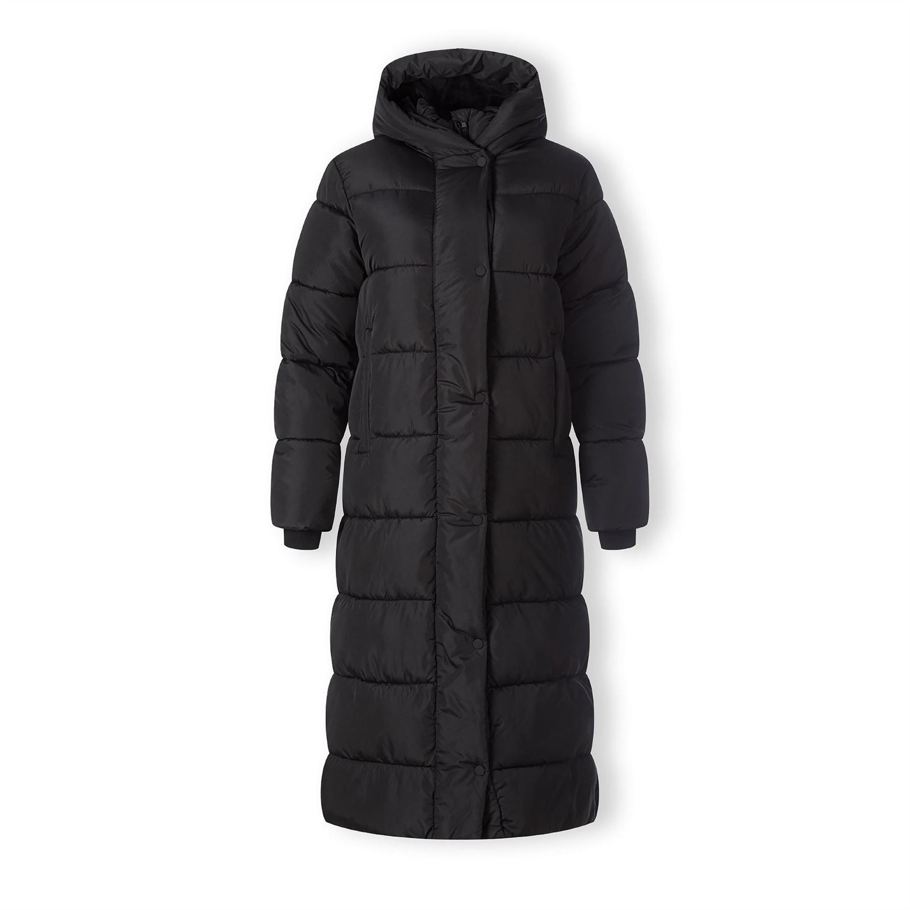Minoti Women Long Padded Winter Coat With Hood And Zip Pockets Black