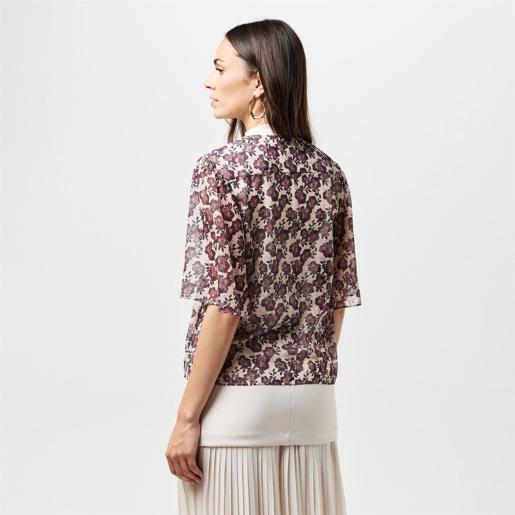 French Connection Elyse Relaxed Fit Puff Sleeve Tie Neck Blouse