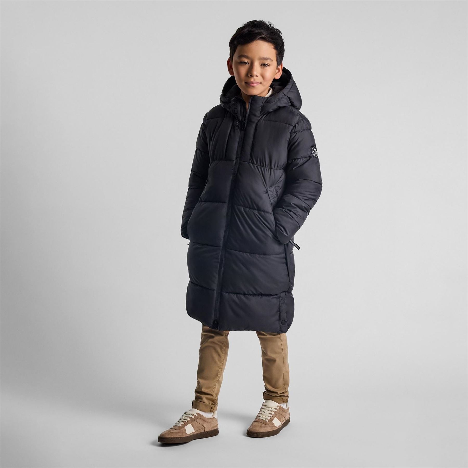 Minoti Boys Long Coat Two Way Zip Grey