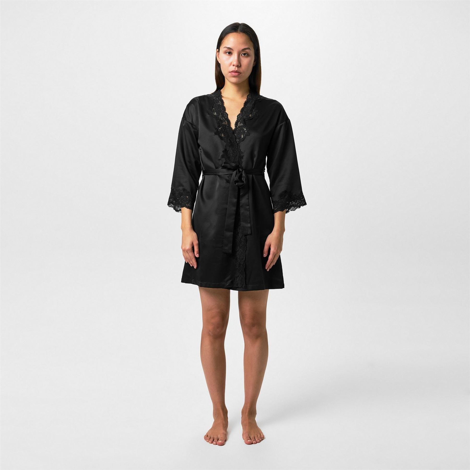 Lauren by Ralph Lauren Lace Trimmed Satin Dressing Gown
