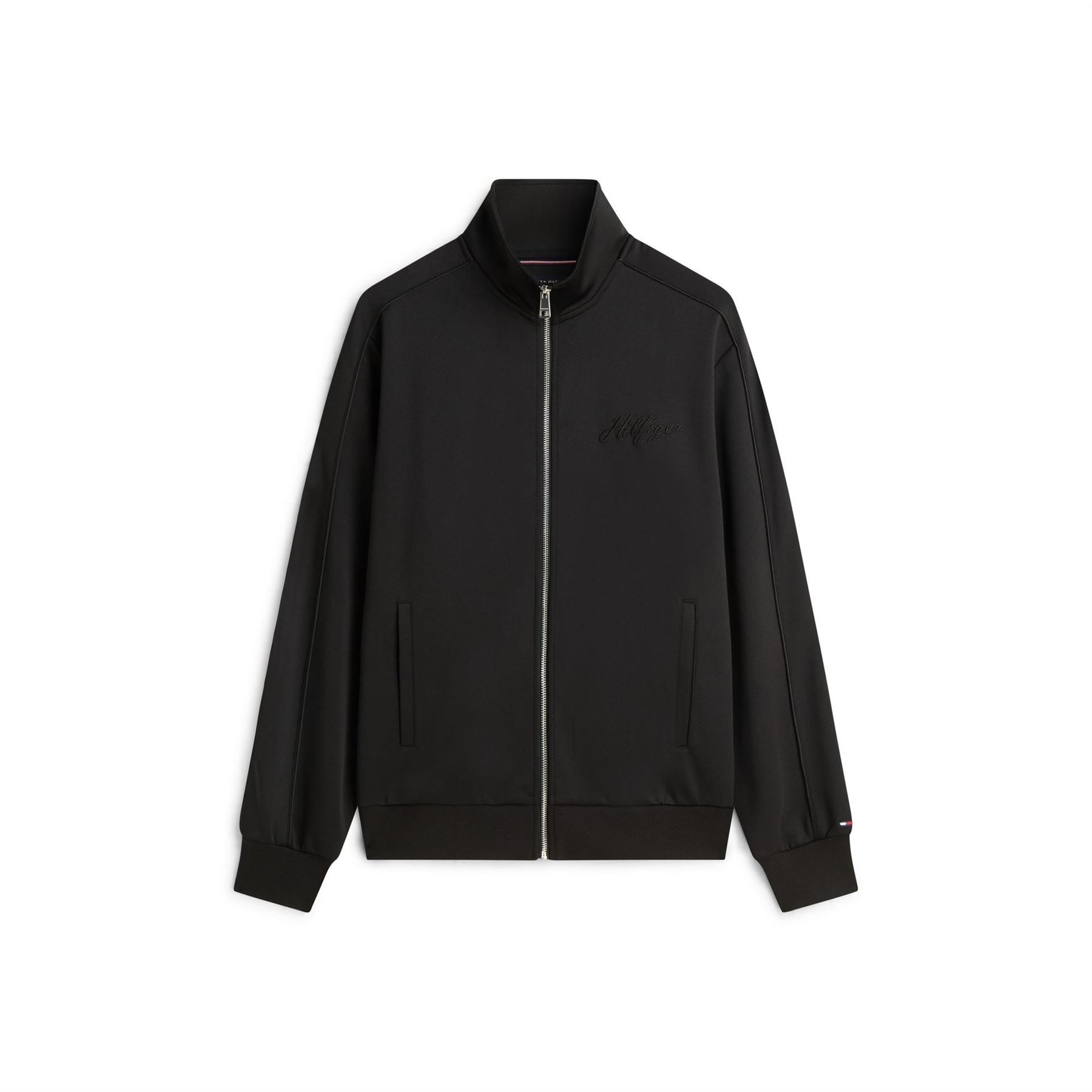 Tommy Hilfiger Modern Solid Patterned Full Zipper Ribbed Cuff Track Jacket