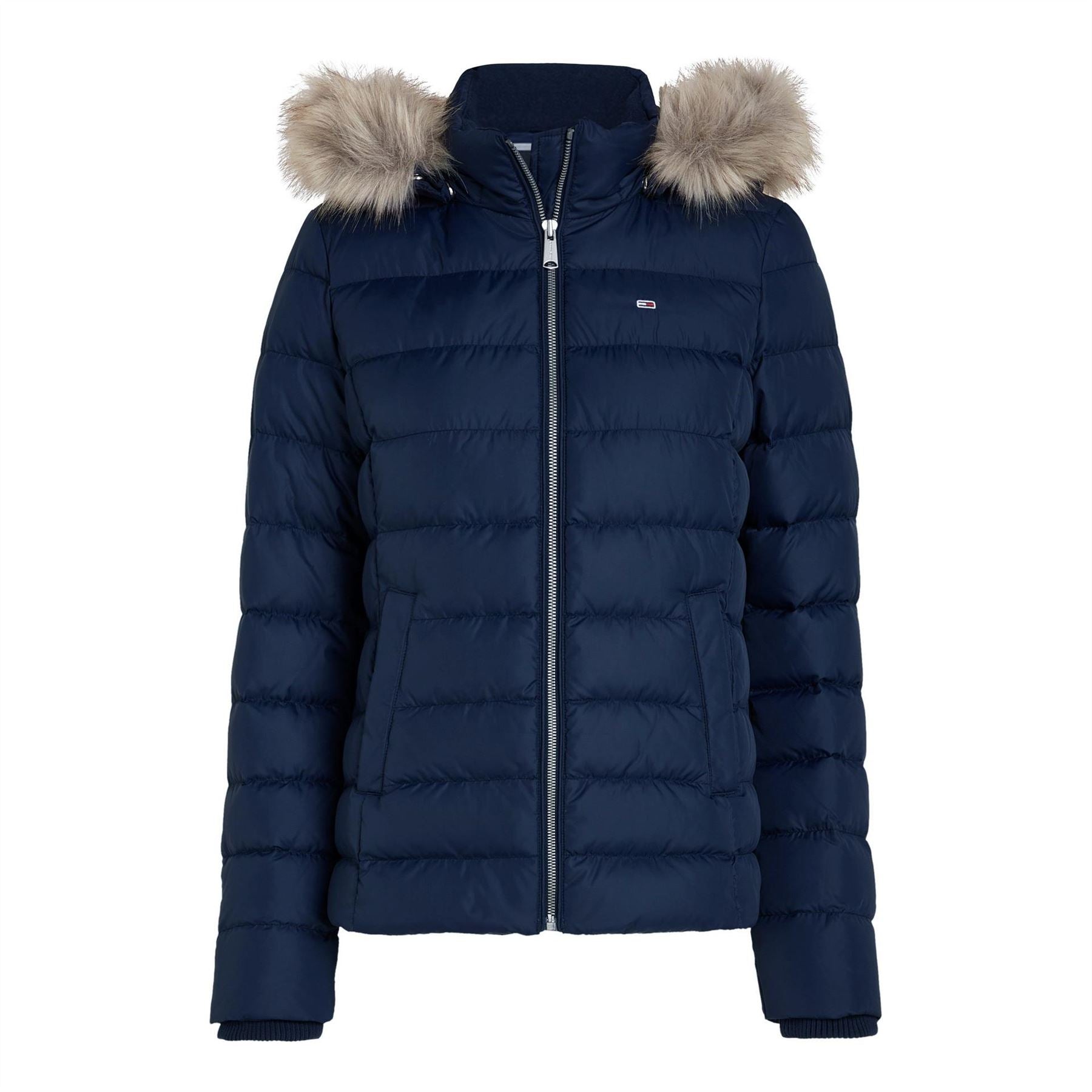Tommy Jeans Essential Quilted Wind Resistant Faux Fur Hood RDS Down Short Puffer Jacket