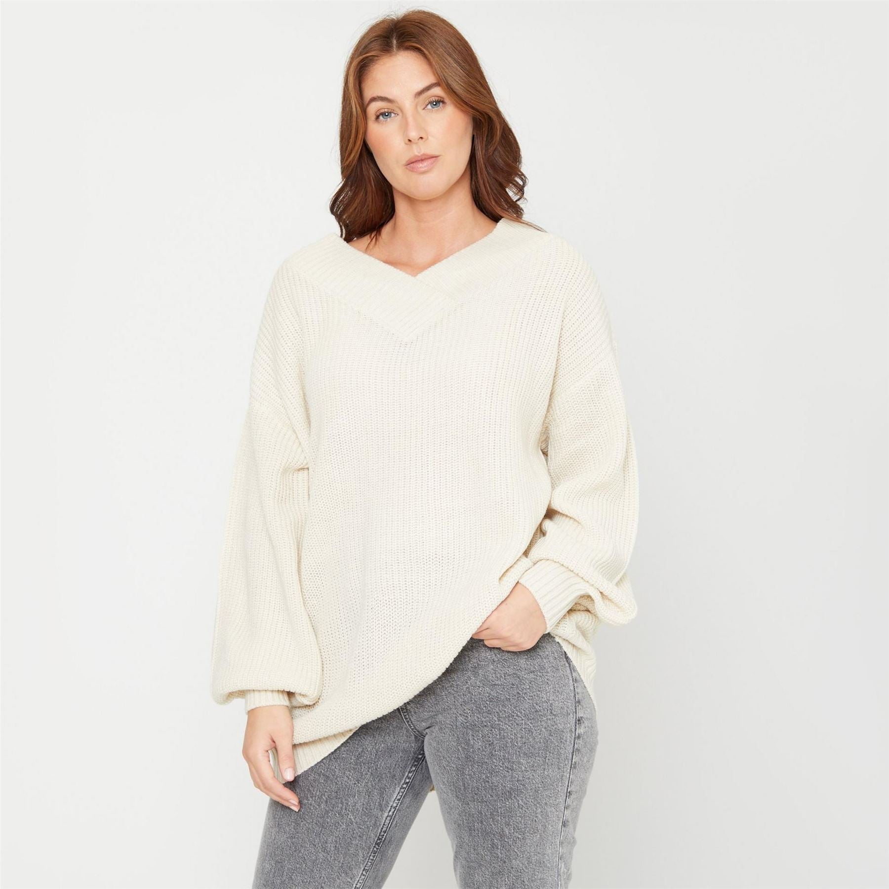 Be You V-Neck Baggy Fit Long Sleeve Sweater