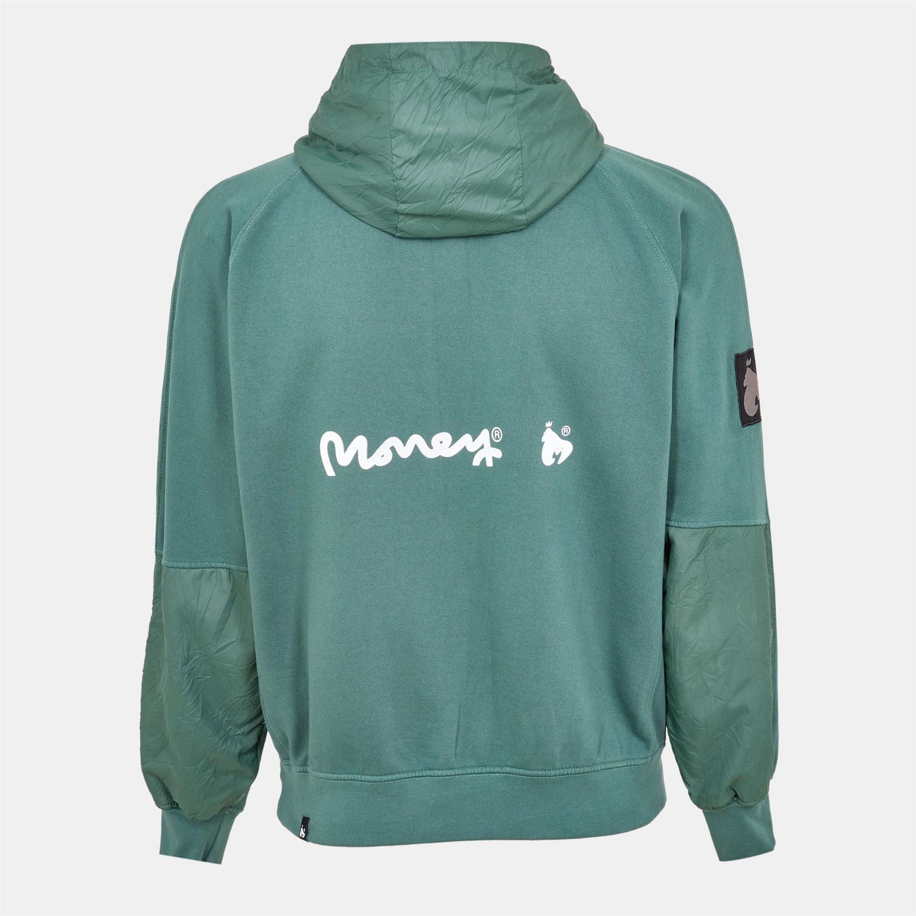Money Hooded Neck High Collar Raglan Sleeve Sweatshirt