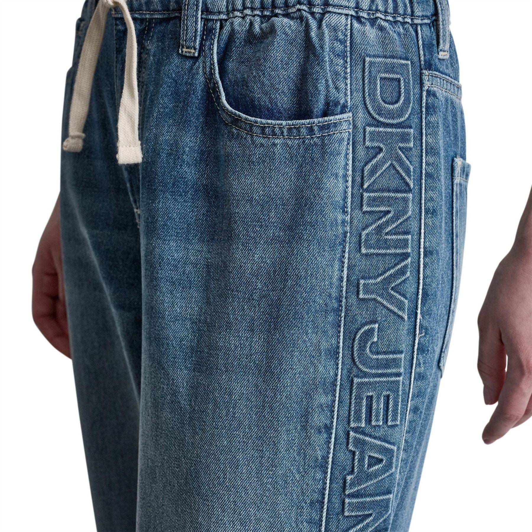 DKNY Mid Rise Flowy Relaxed Straight W  Drawcord Waistband