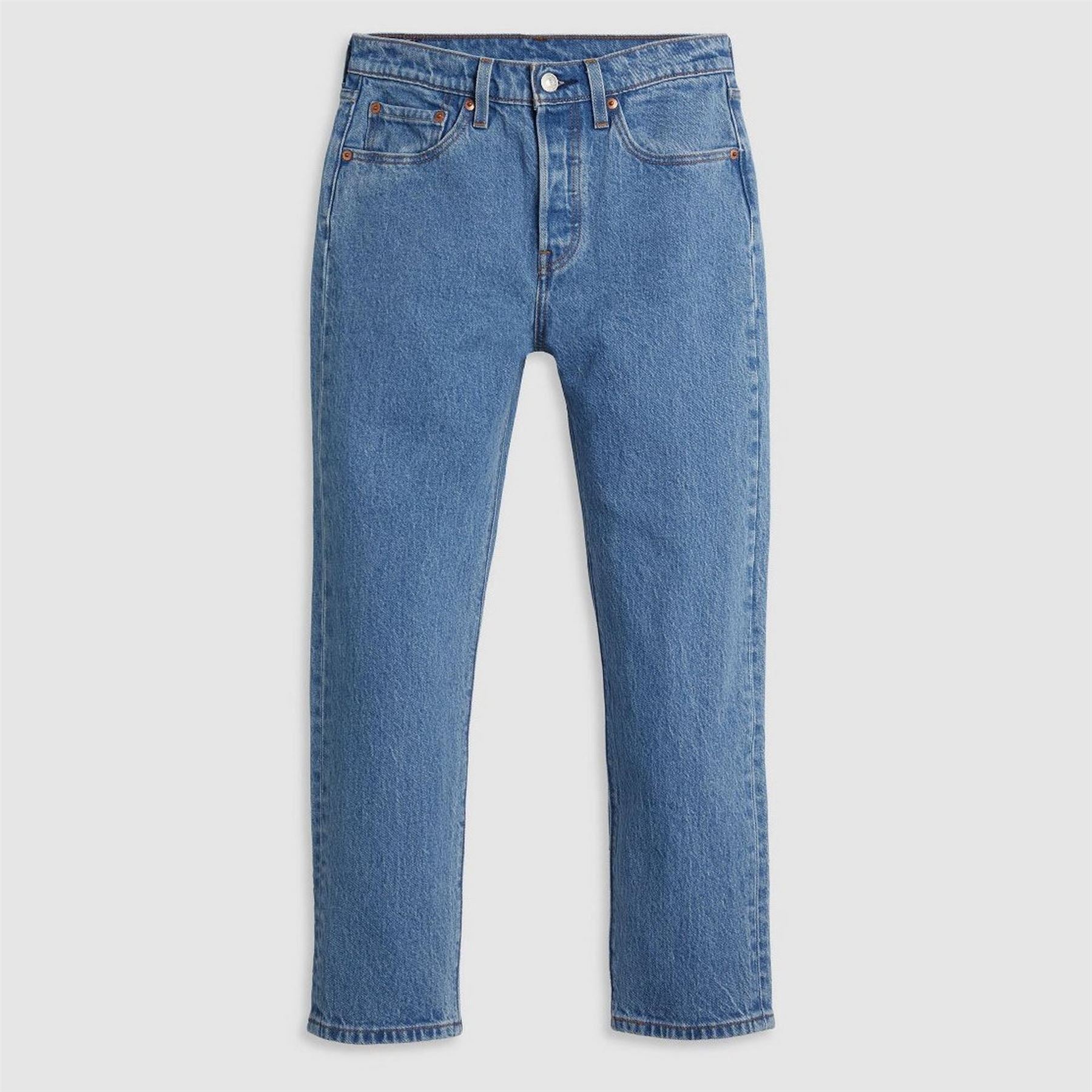 Levis 501 Cropped Mid Rise Cotton Straight Leg Jeans