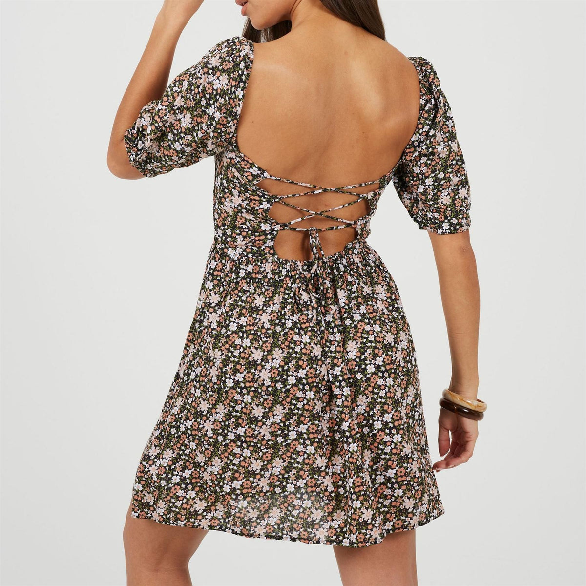 Brave Soul Puff Sleeve Floral Print Mini Dress