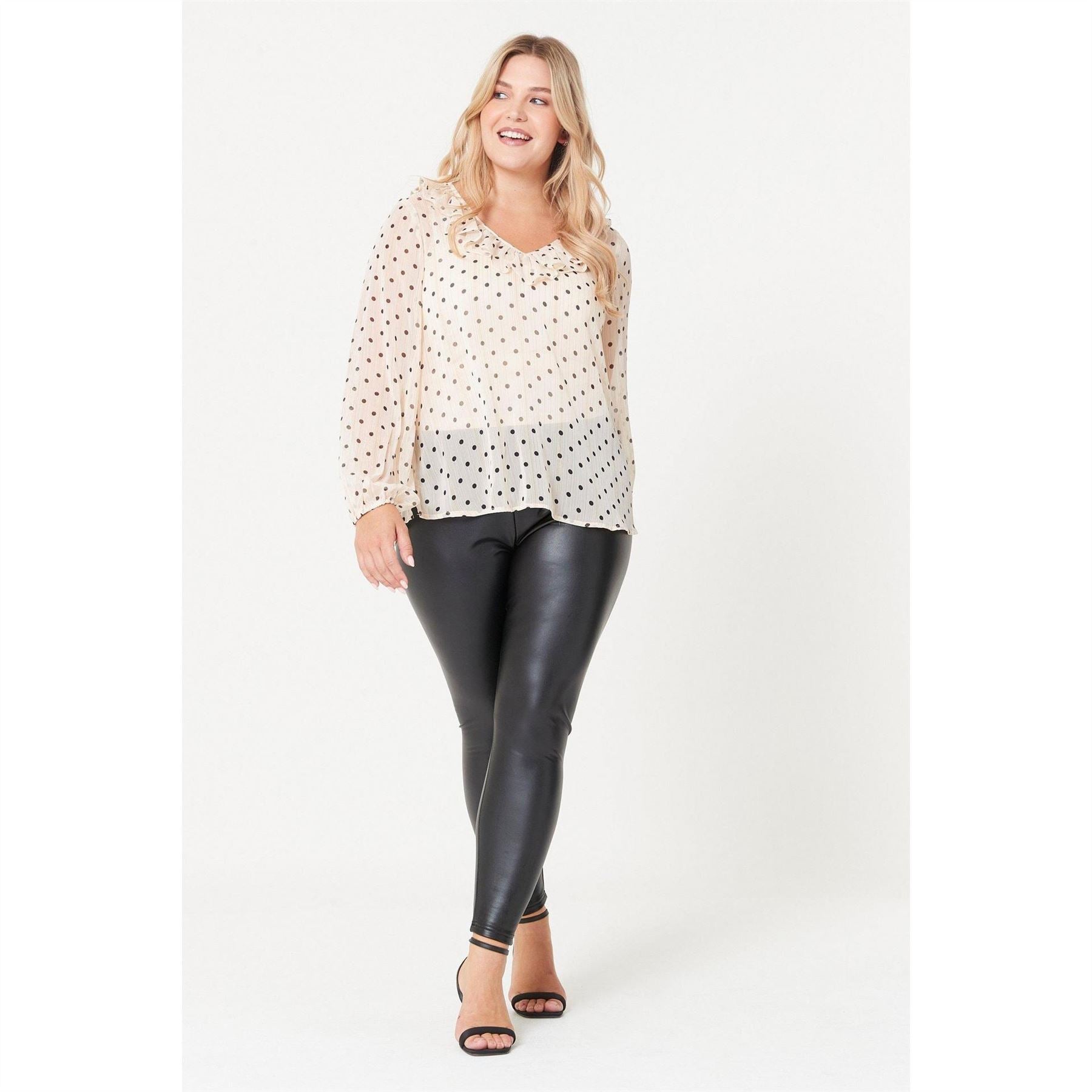 Be You Ruffle Neck Spot Blouse