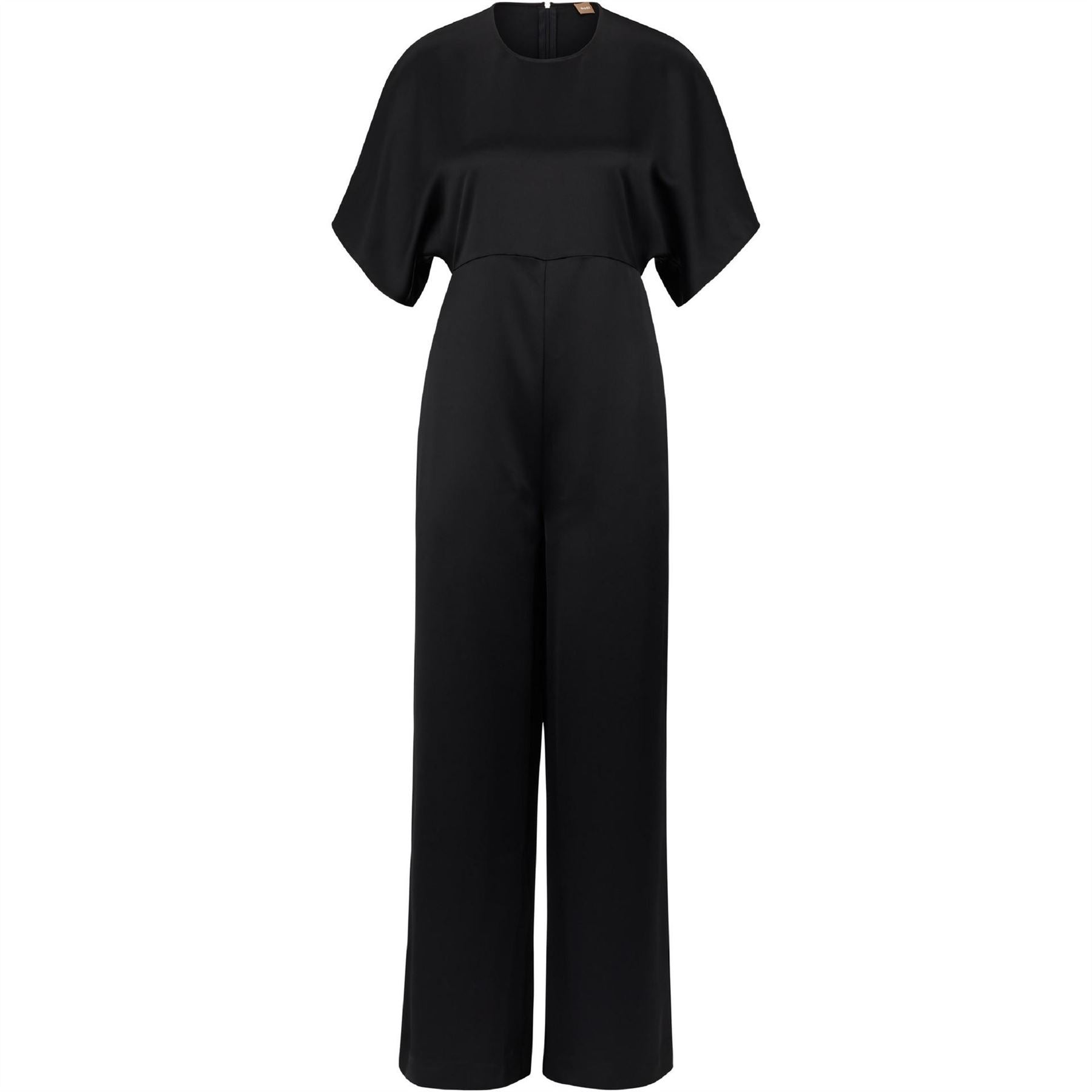 Boss Crew Neck Short Sleeve Solid Patterned Blouson Jumpsuit