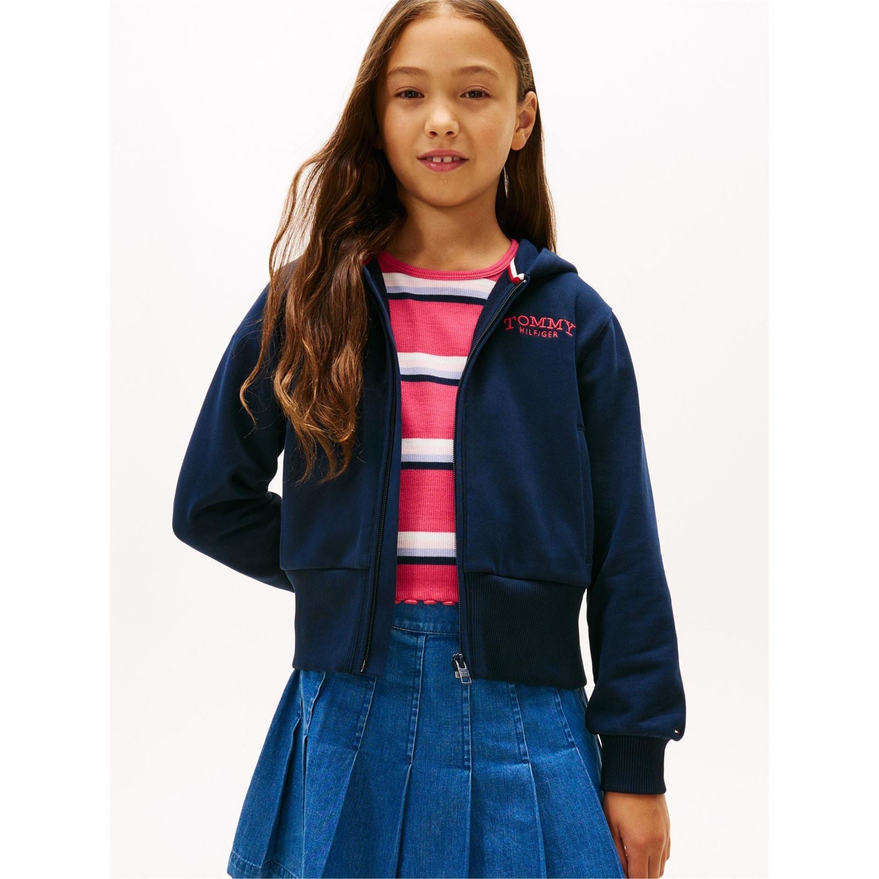 Tommy Hilfiger Solid Patterned Hooded Ribbed Cuff Zip Neck Jacket
