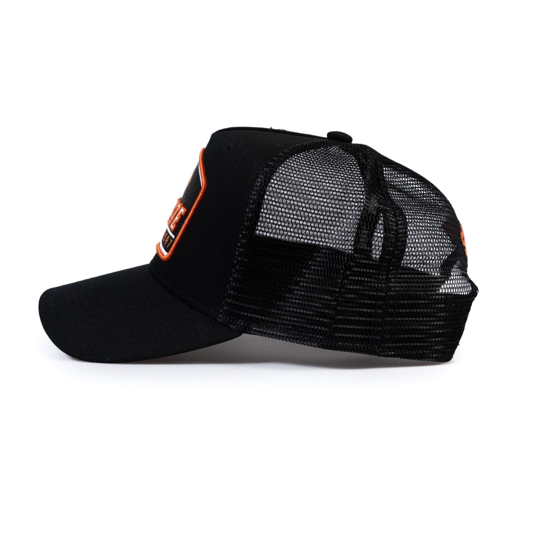 Societe Noir Lettering Trucker Cap with Pre Curved Brim