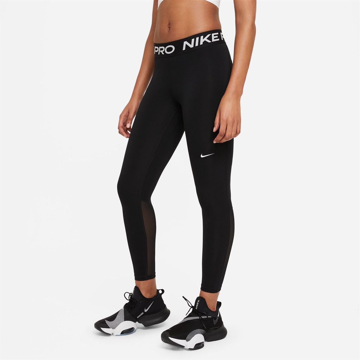 Nike Womens Pro Mid Rise Mesh Panelled Leggings