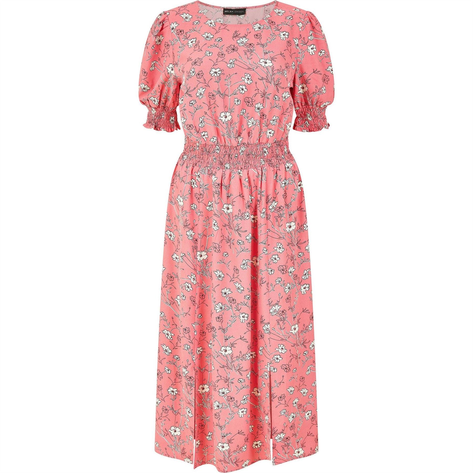 Mela London Floral Ruched Waist Midi Dress