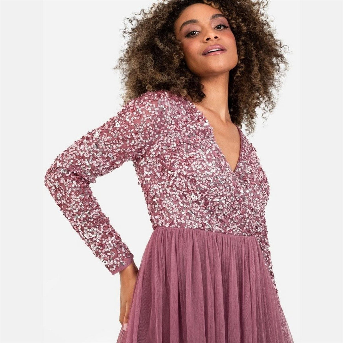 Maya Deluxe Faux Wrap Front Embellished Midi Dress