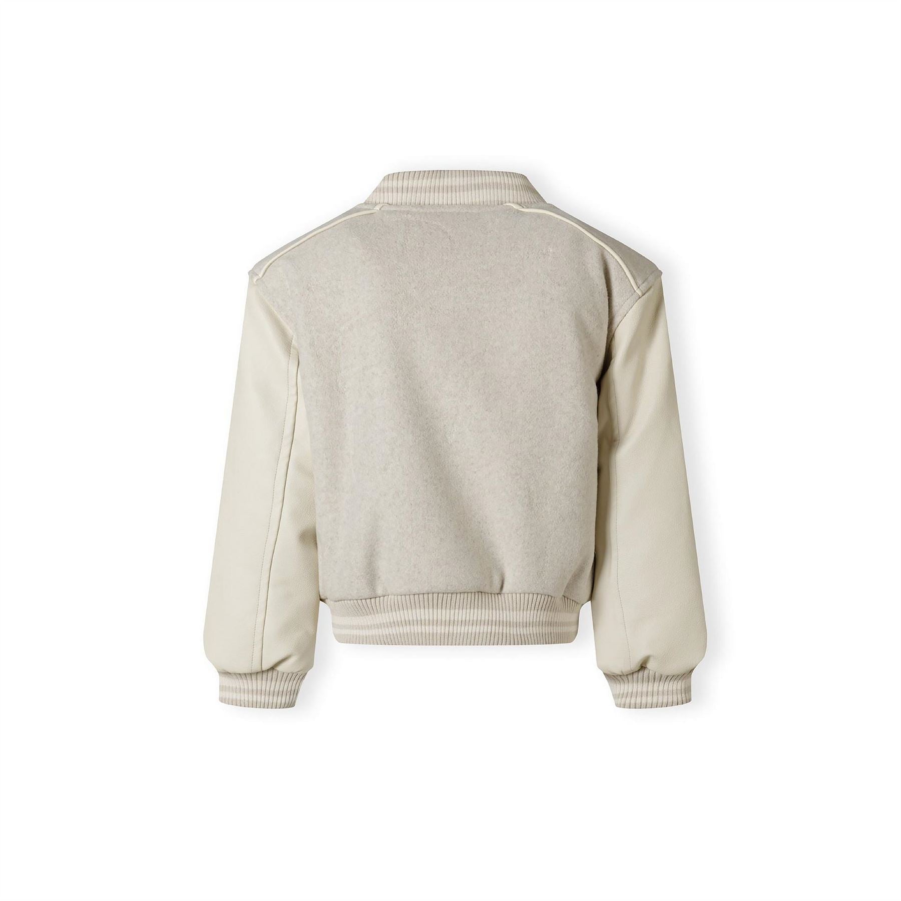 Minoti Girls Baseball Style Jacket With Ny Patch And Faux Leather Sleeves Beige