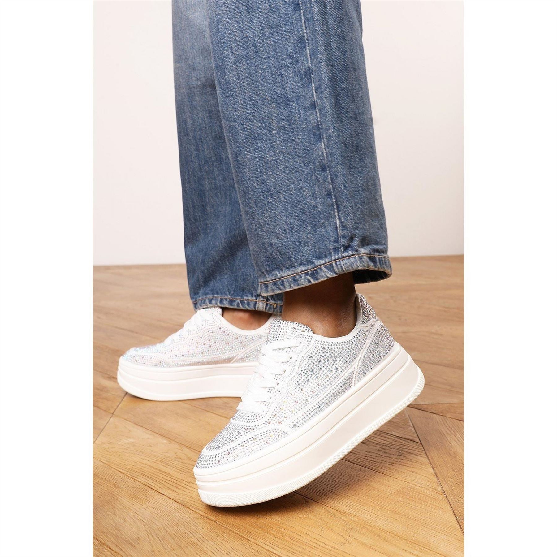 Wheres That From Wedge Lace Up Trainer With Diamante Detail