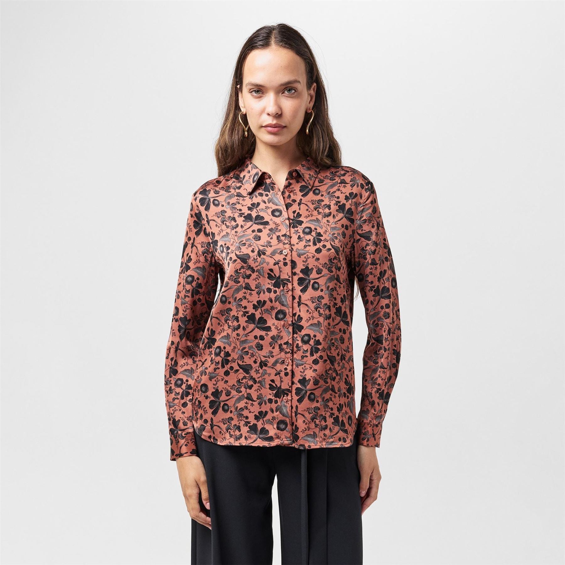 French Connection Jeanie Ennis Satin Long Sleeve Blouse