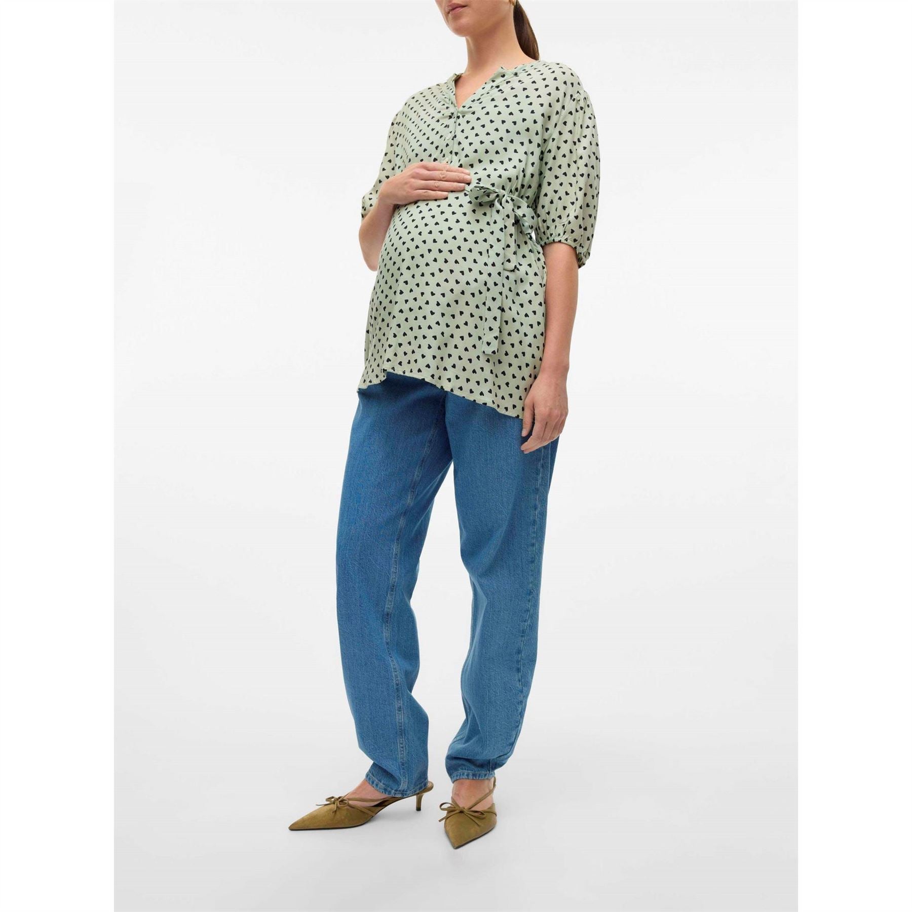 Mamalicious Solid Patterned Straight Hem Mom Jeans