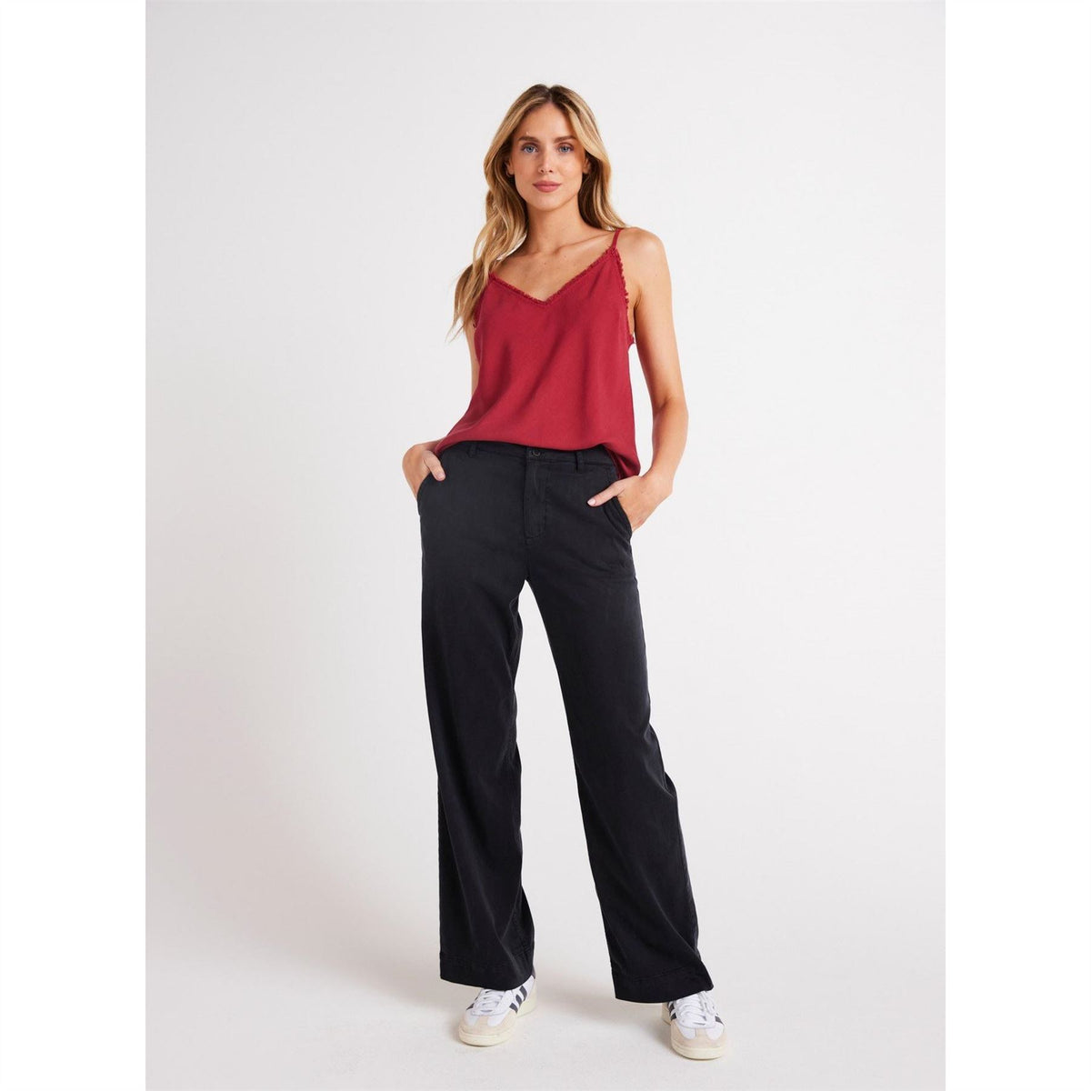 Bella Dahl Smock Waist Wide Leg Solid Patterned Trousers