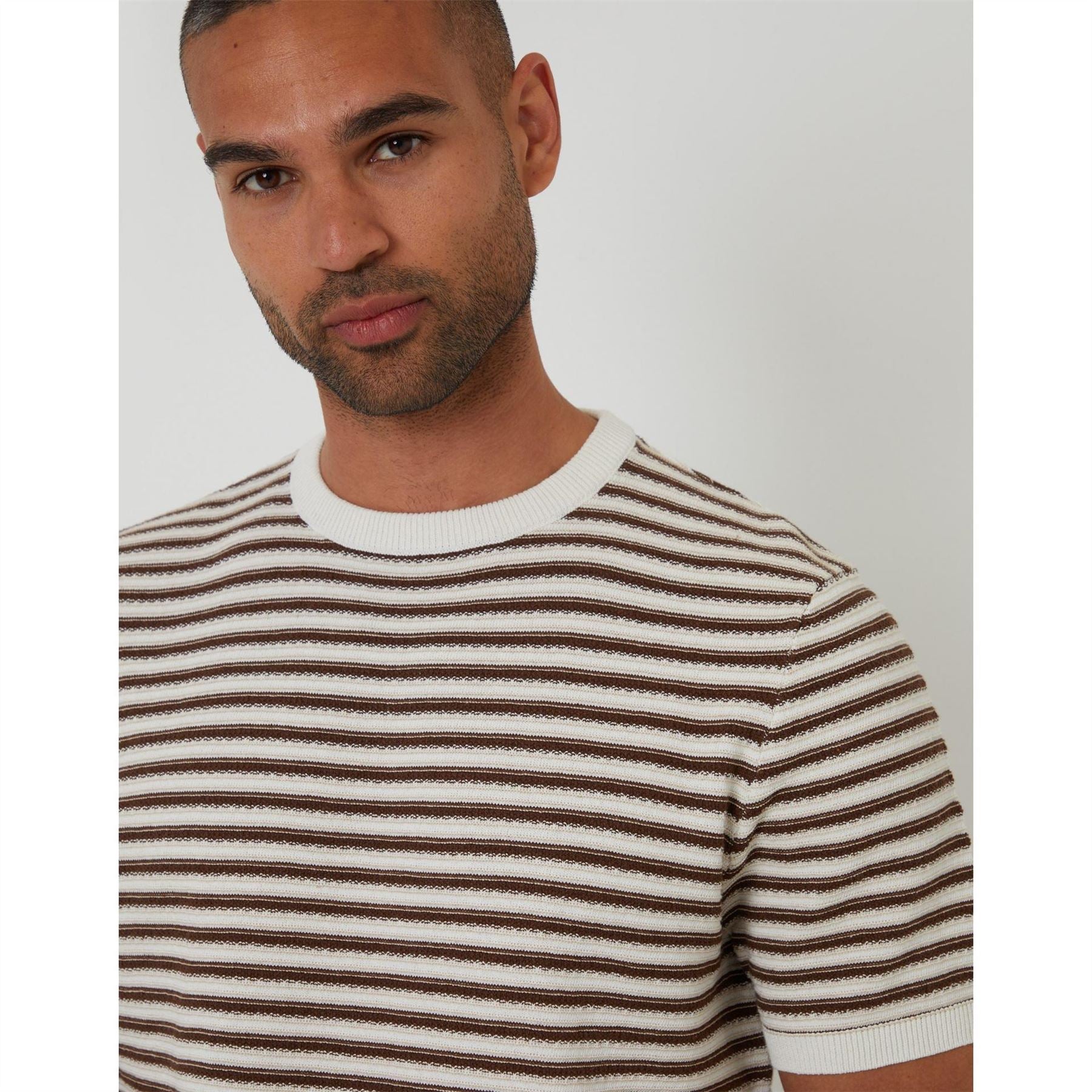 Threadbare Rib Crew Neck Ribbed Collar Short Sleeve T-Shirt
