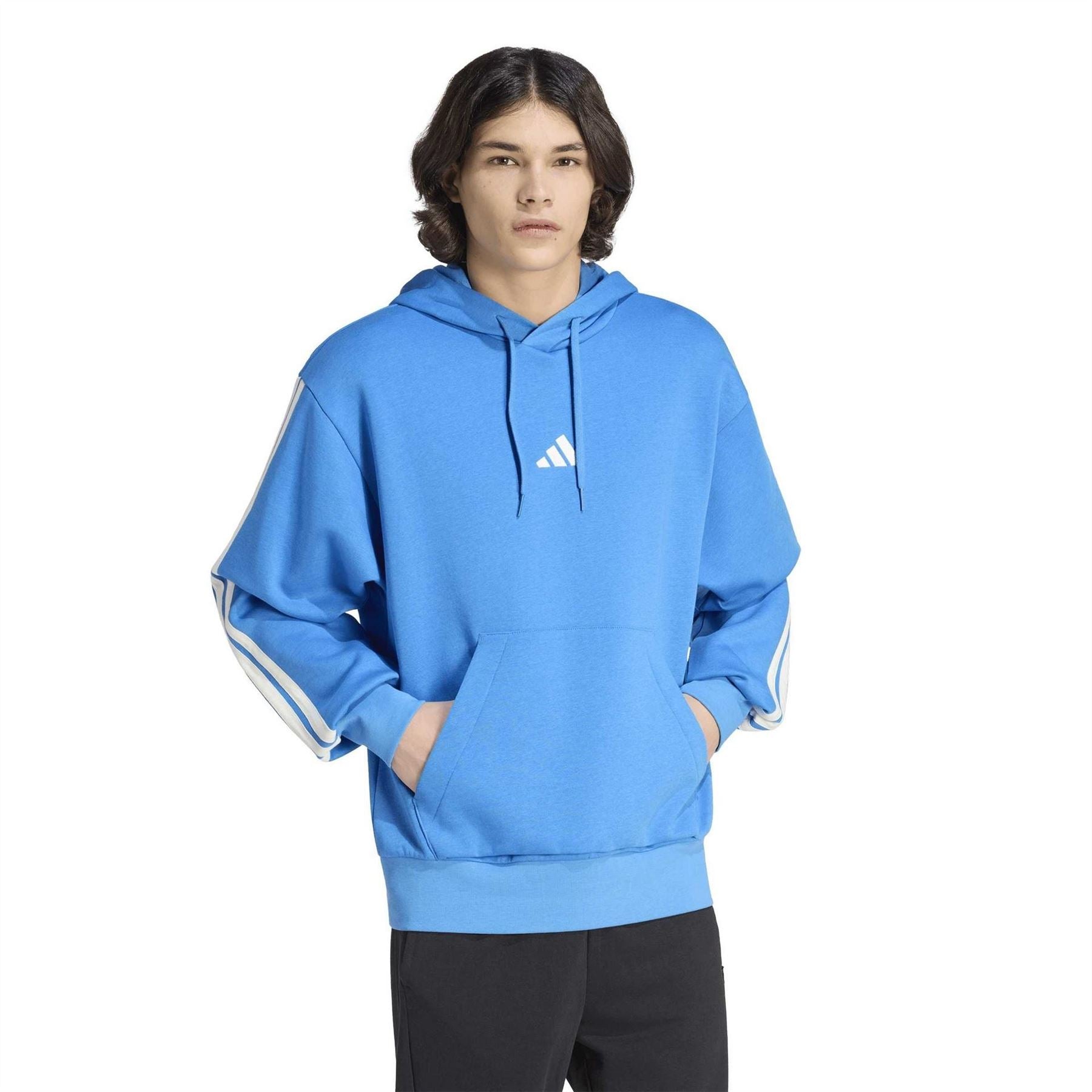adidas 3 Stripes Fleece Over The Head Hoodie